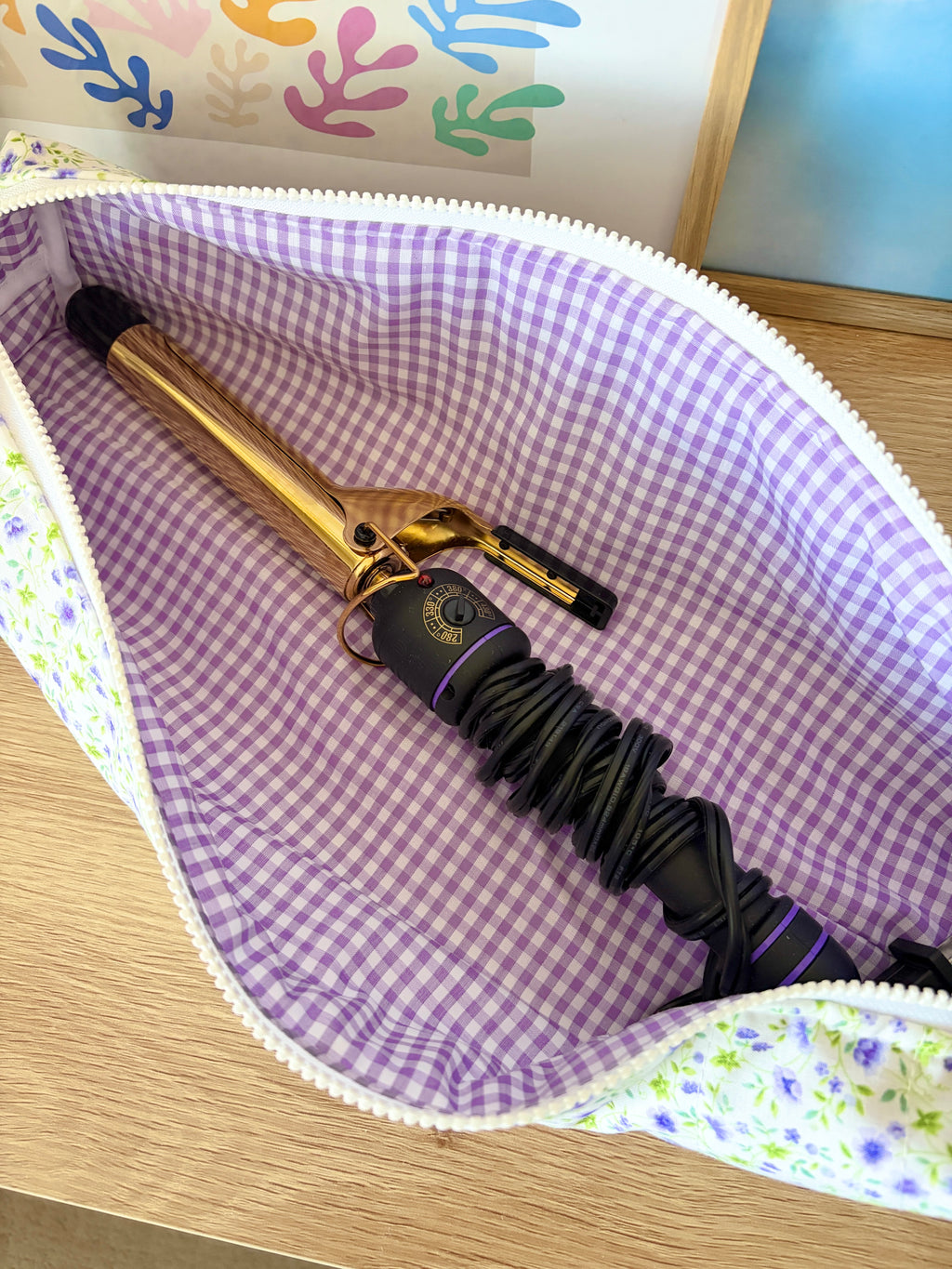 Purple Floral Medium Hair Tools Bag