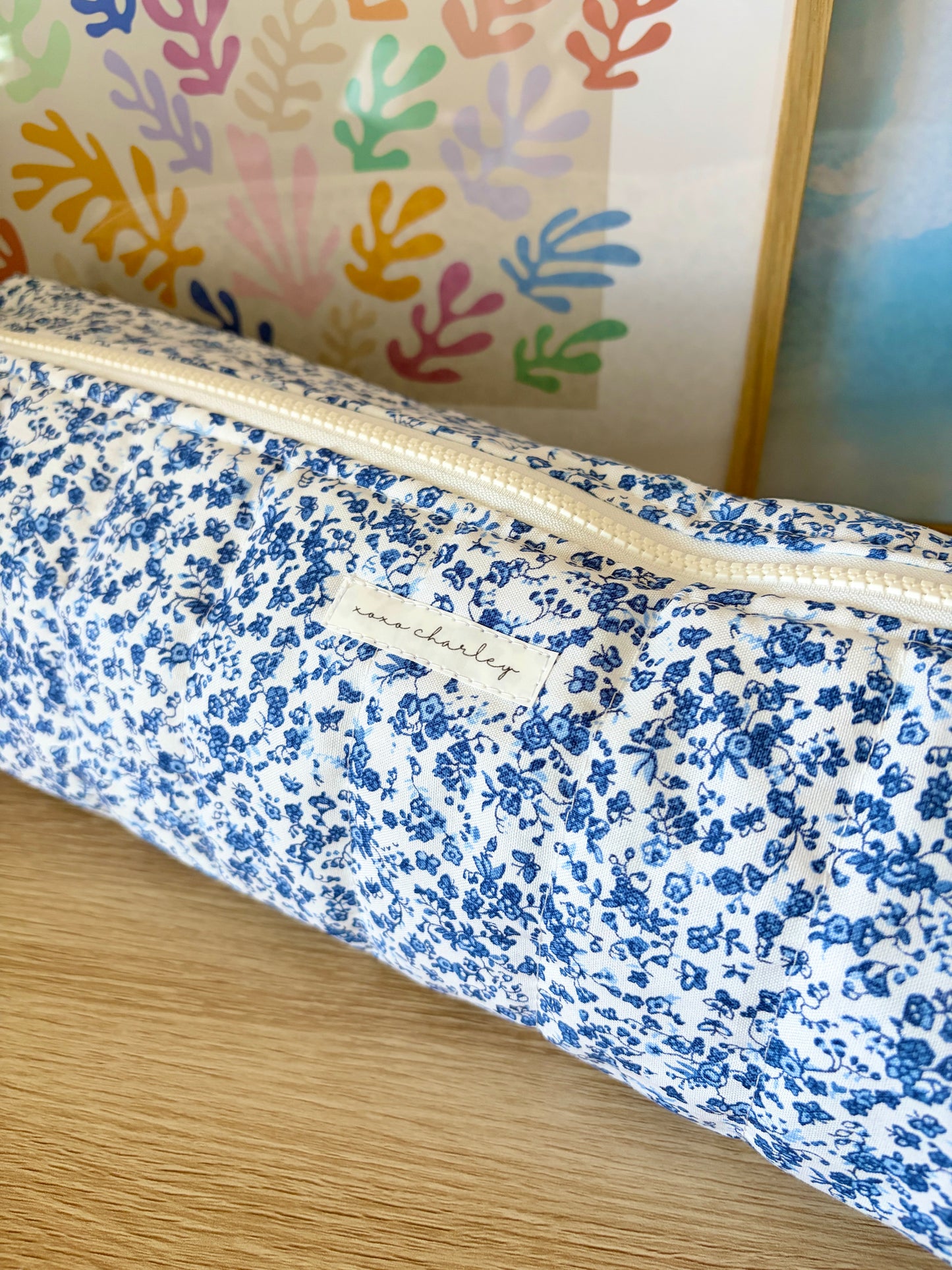 Royal Blue Floral Large Hair Tools Bag