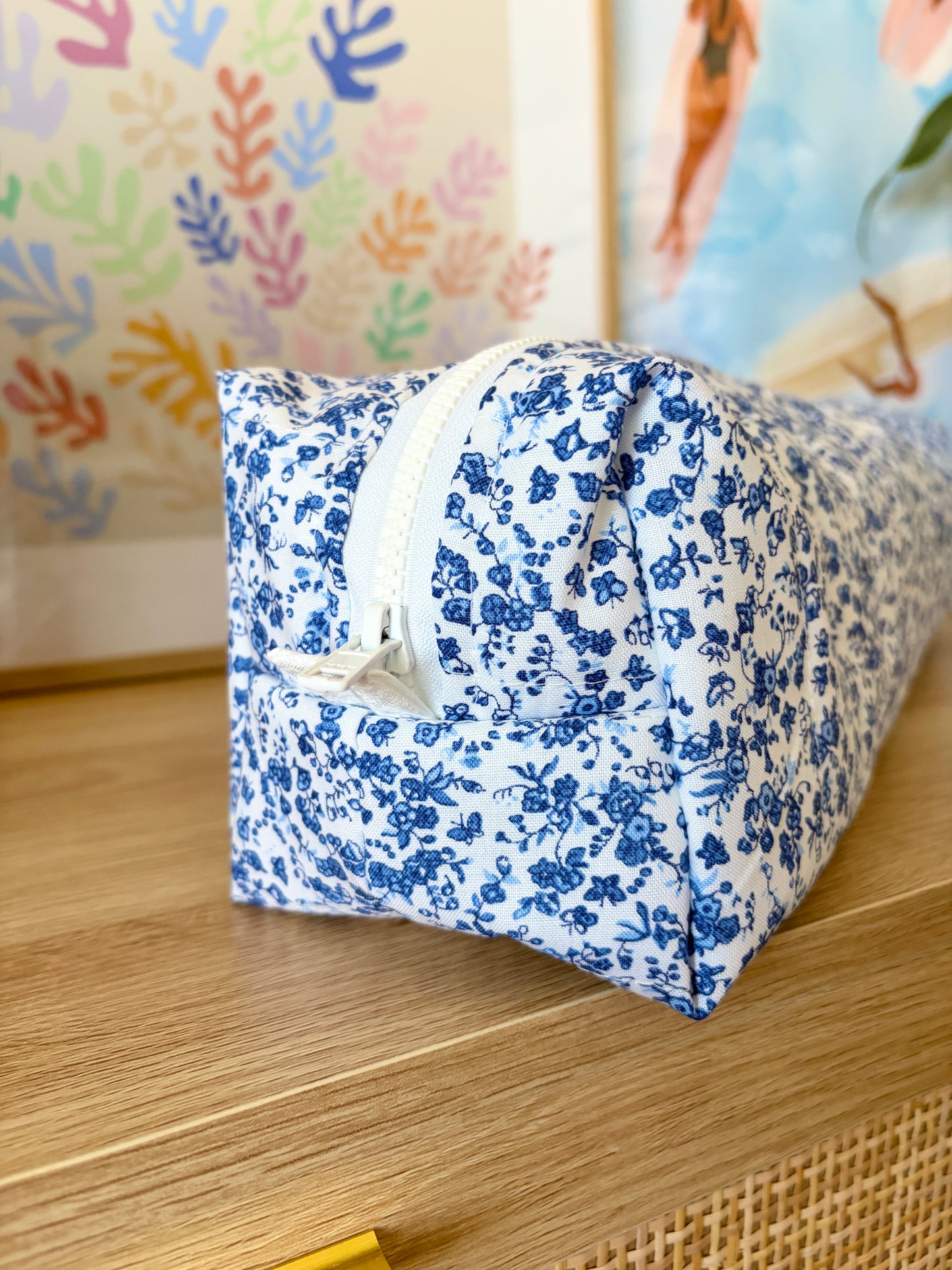 Royal Blue Floral Large Hair Tools Bag