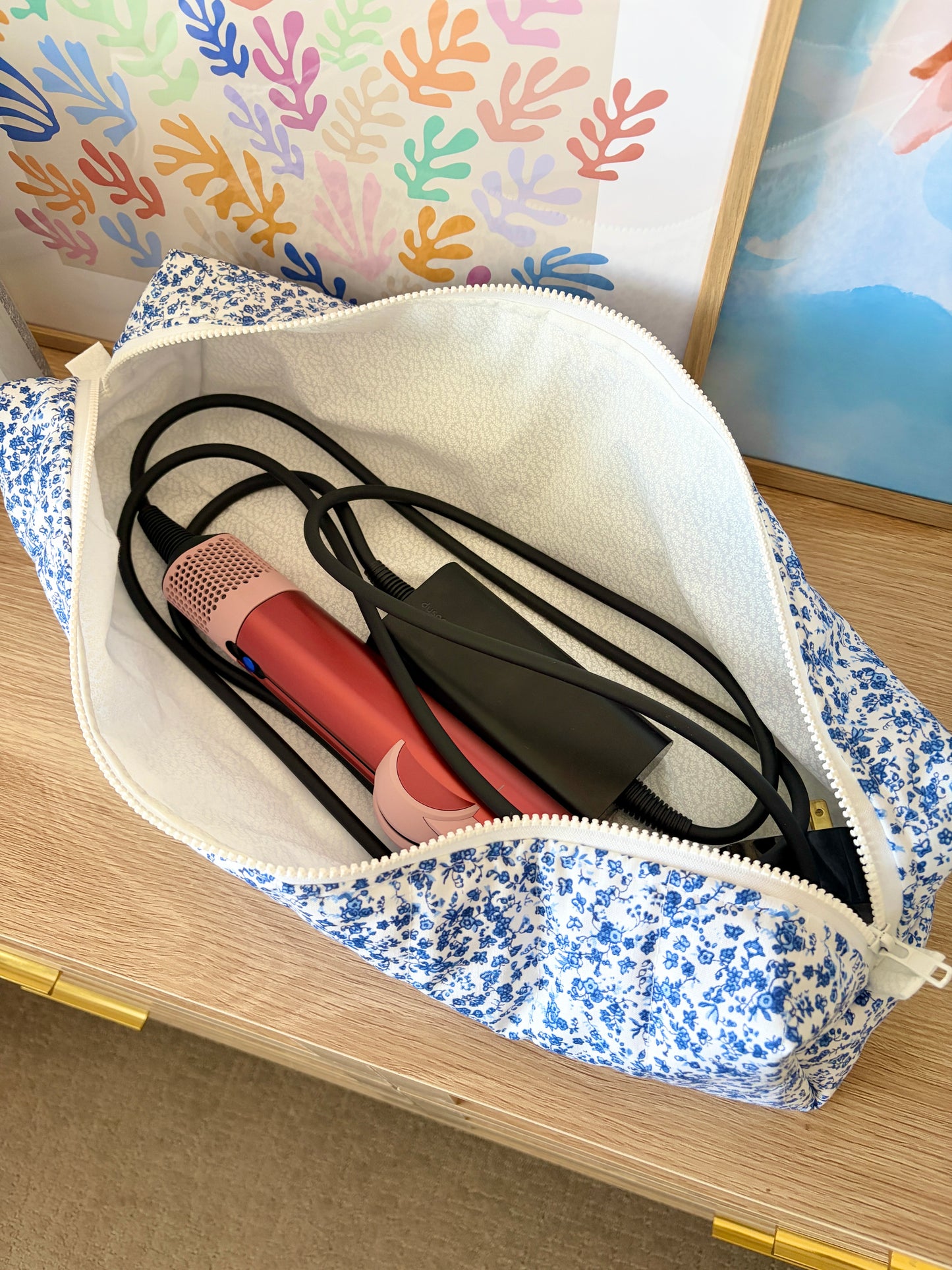 Royal Blue Floral Large Hair Tools Bag