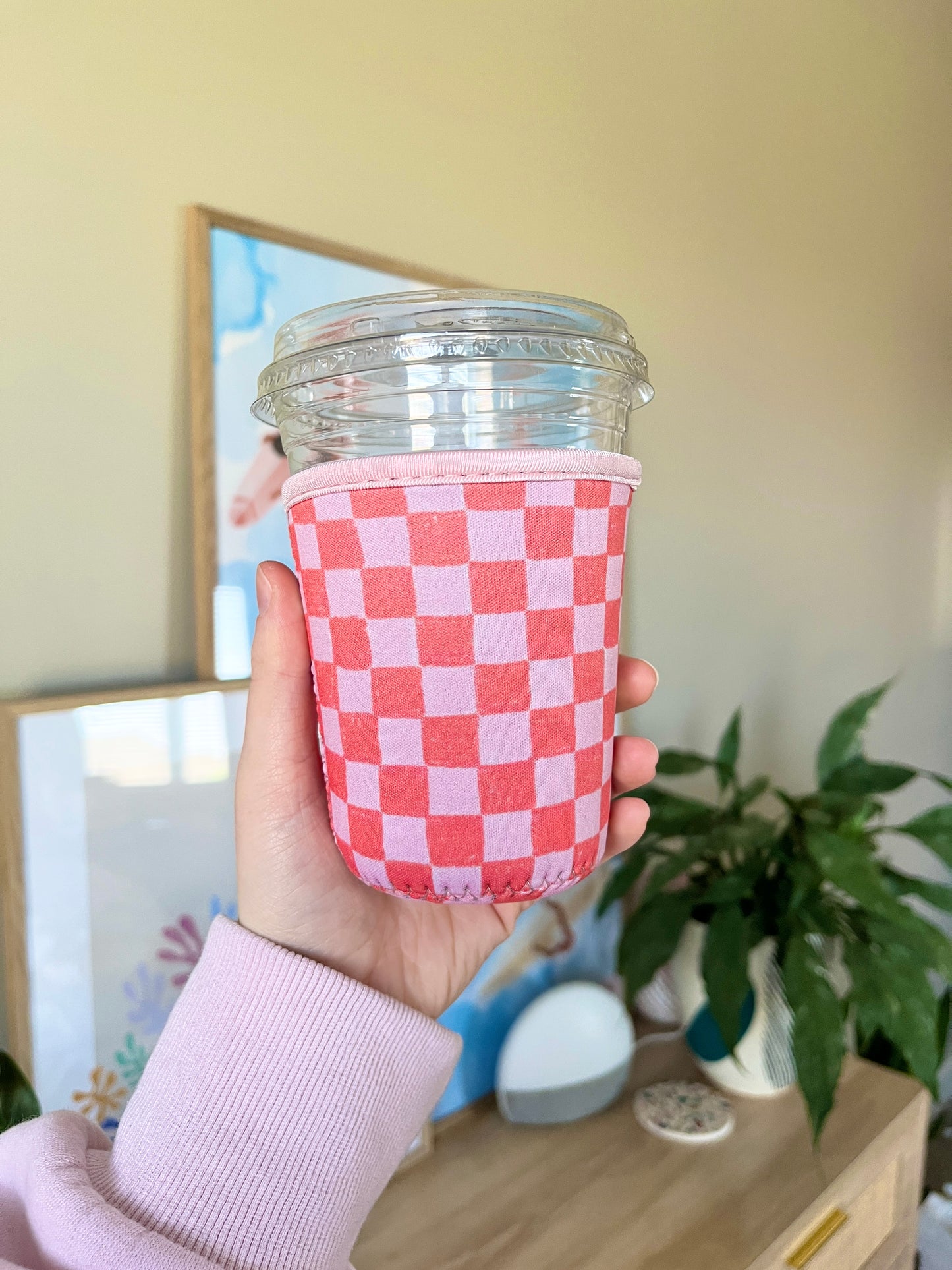 Small Orange Checkered Cup Coozie