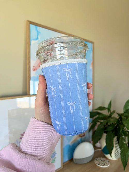 Medium Blue Bow Cup Sleeve