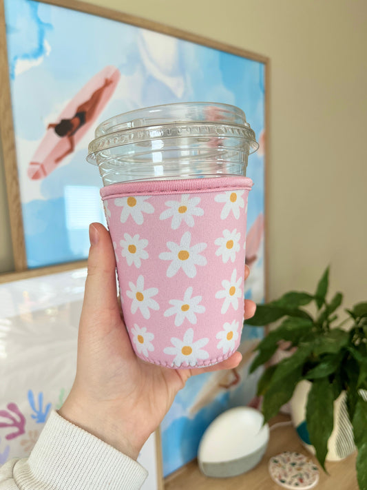 Small Daisies on Pink Cup Coozie