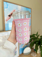 Medium Daisies on Pink Cup Coozie