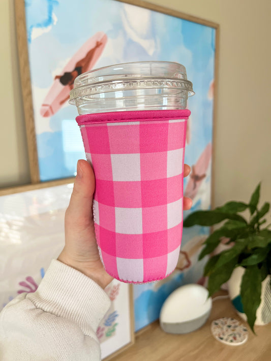 Medium Pink Gingham Cup Coozie