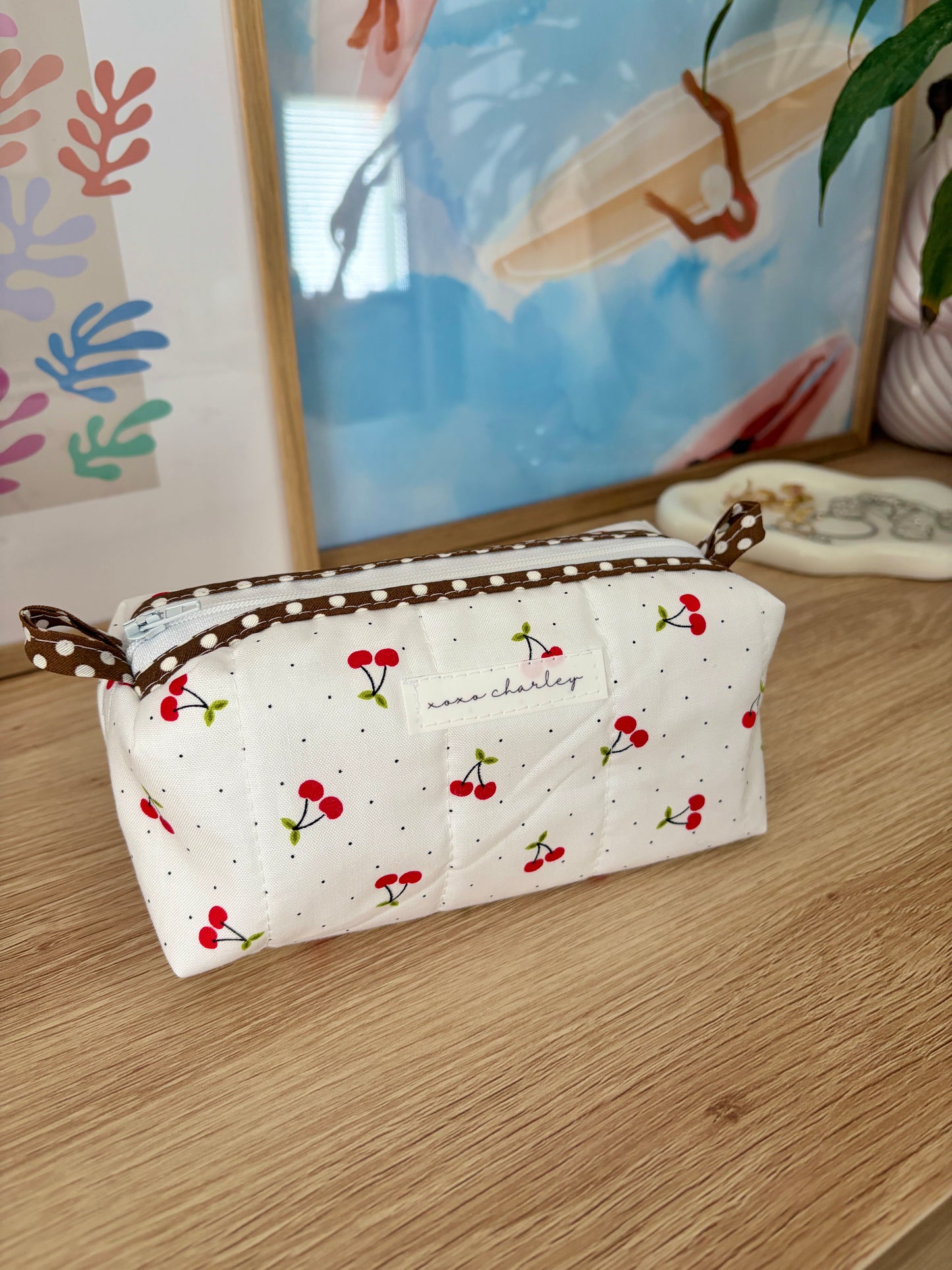 Cherry Red Colorblock Bag - Brown/White