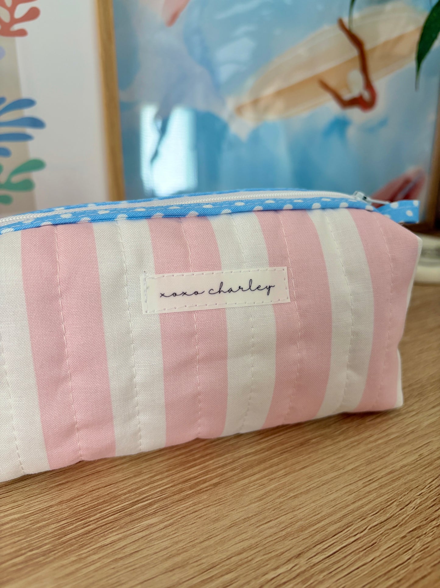 Pink & White Stripe Colorblock Bag - Blue/Flowers