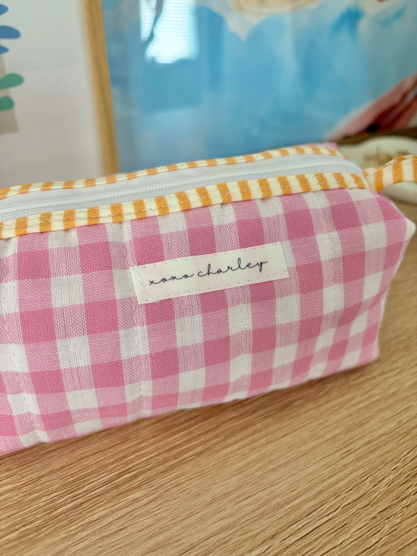 Pink Gingham Colorblock Bag - Yellow/Flowers