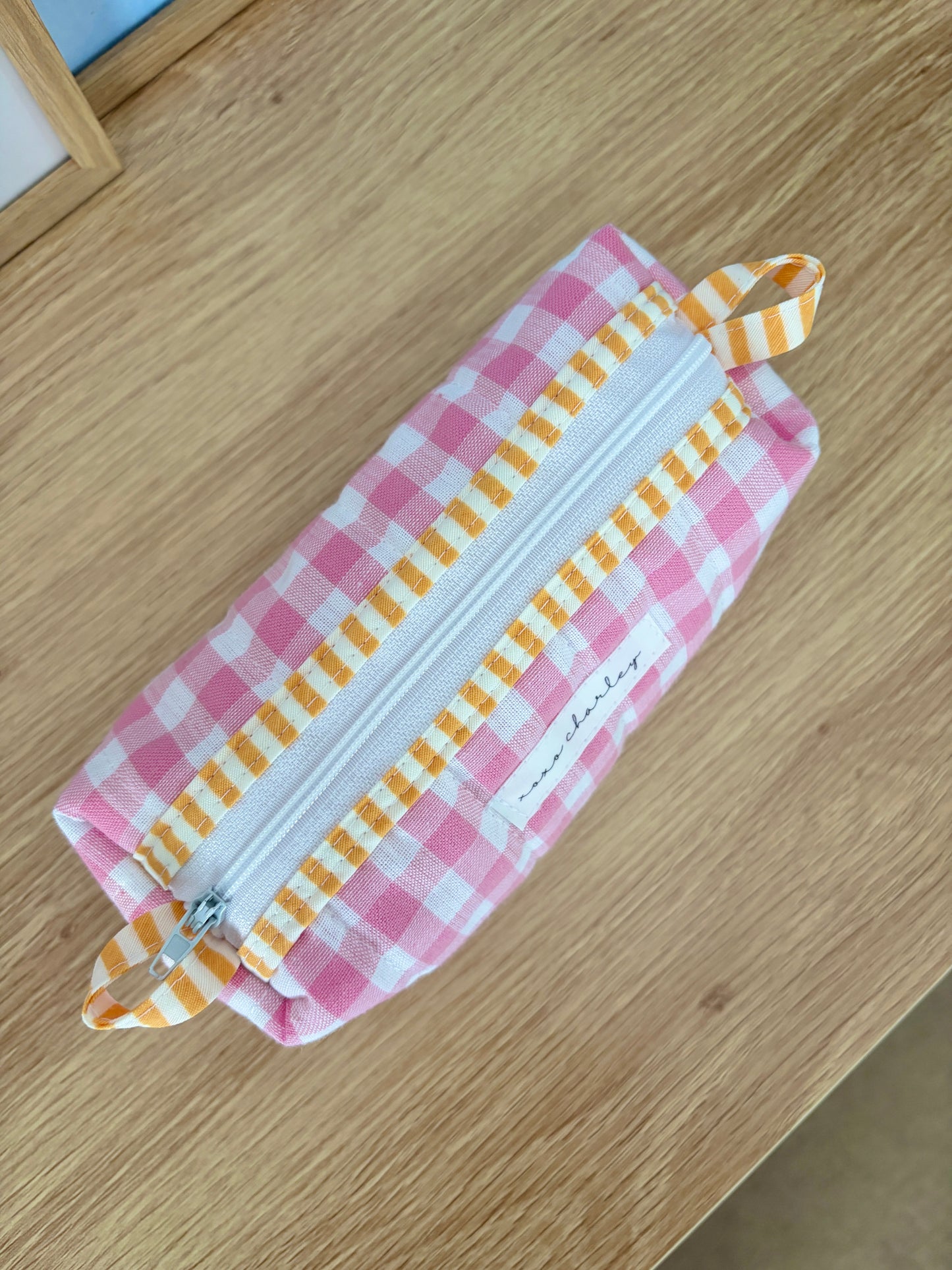 Pink Gingham Colorblock Bag - Yellow/Flowers