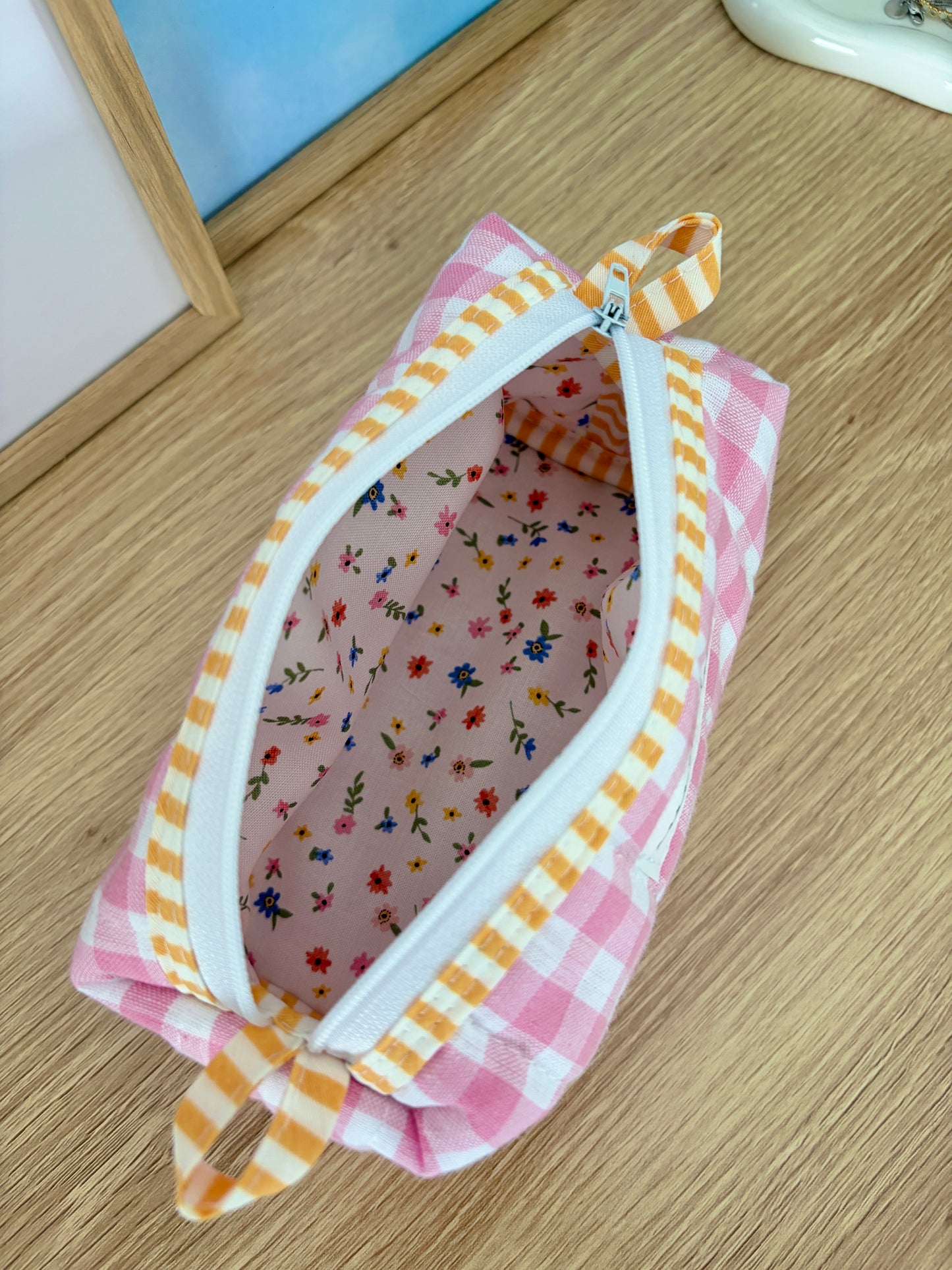 Pink Gingham Colorblock Bag - Yellow/Flowers