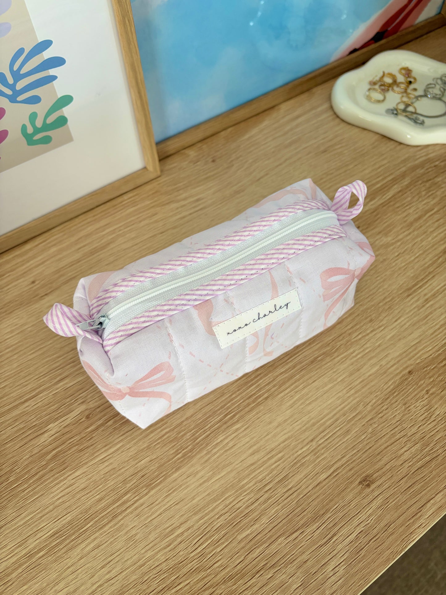 Large Pink Bow Colorblock Bag - Pink/Purple Gingham