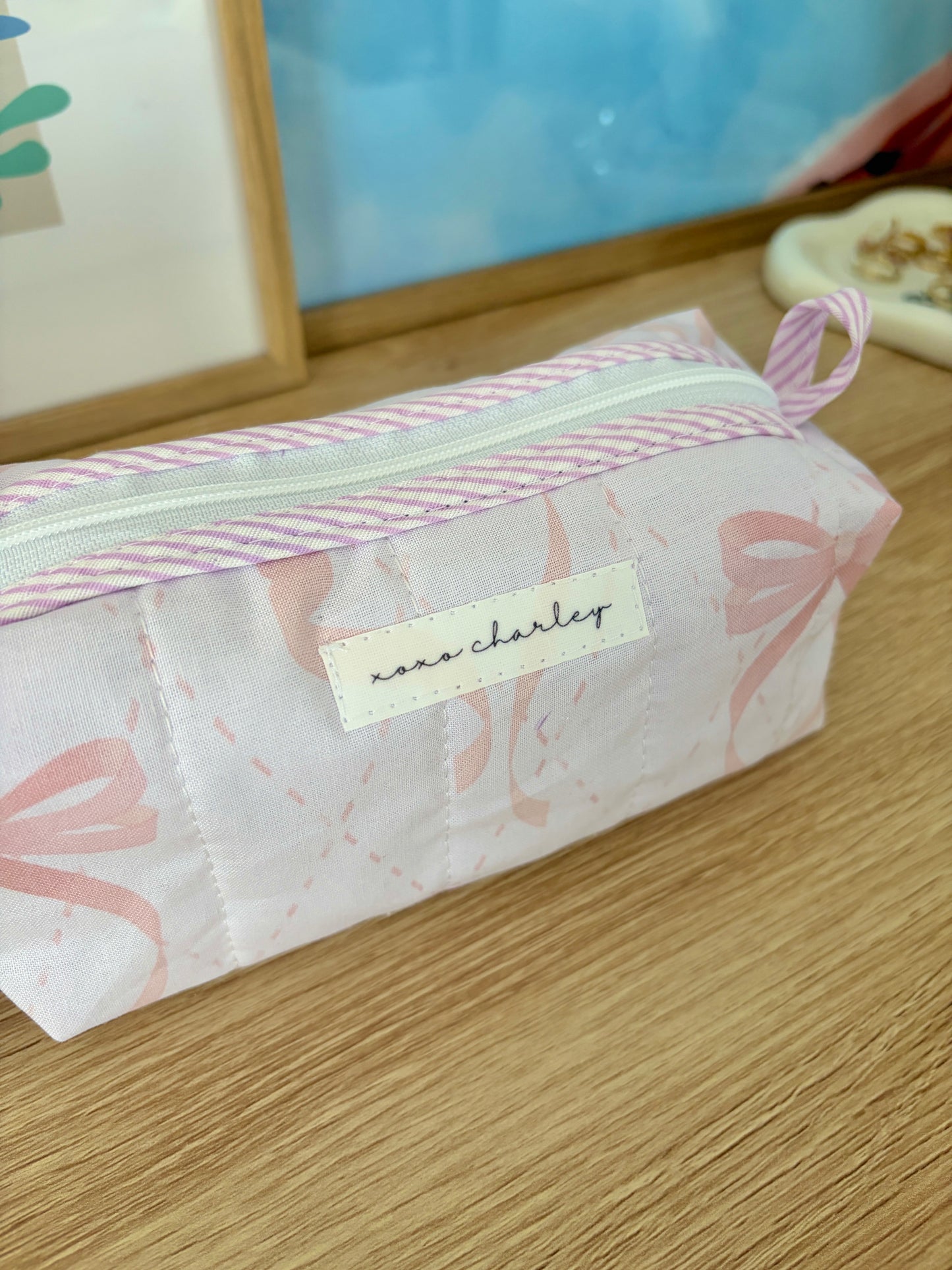 Large Pink Bow Colorblock Bag - Pink/Purple Gingham