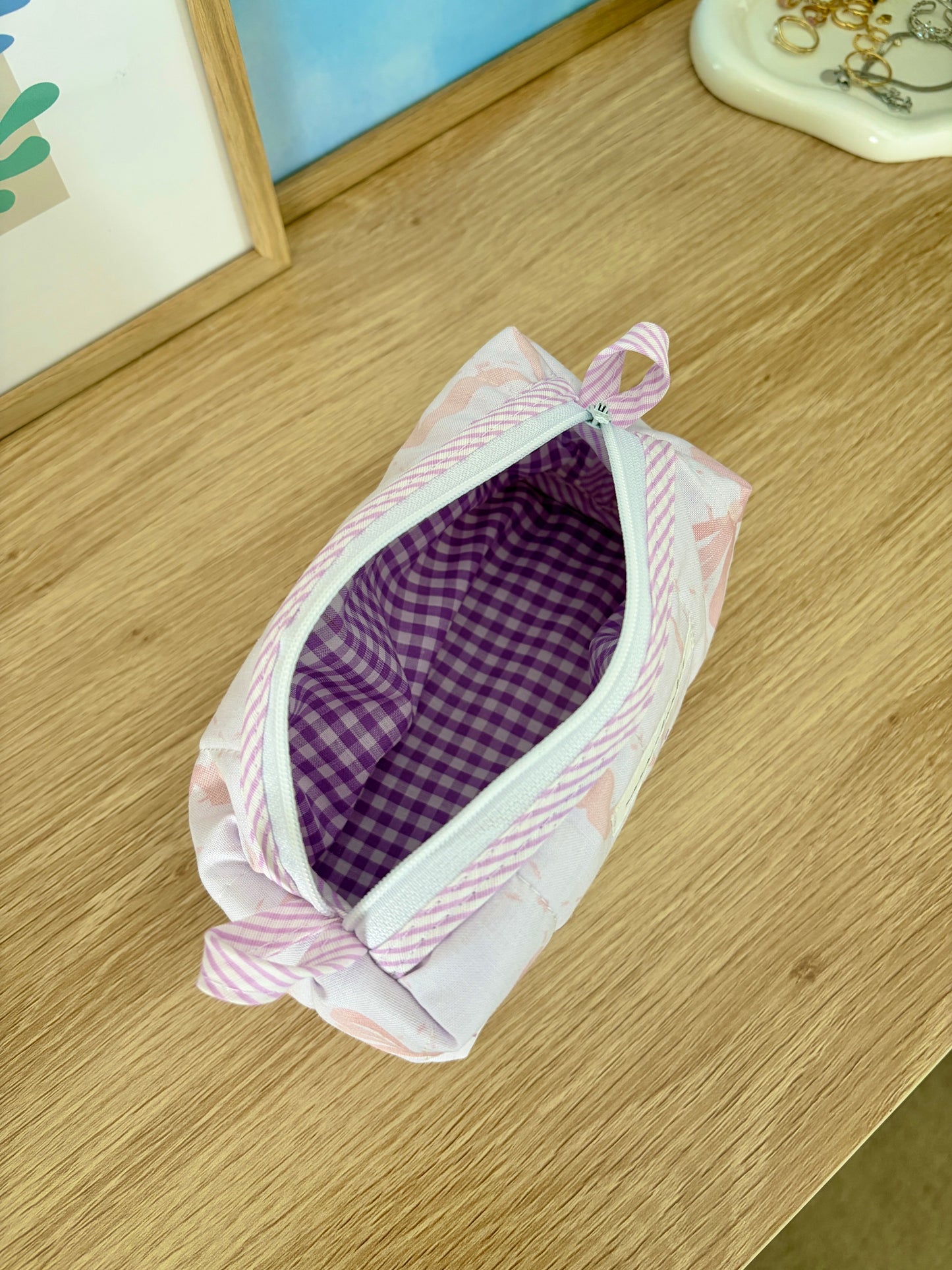 Large Pink Bow Colorblock Bag - Pink/Purple Gingham