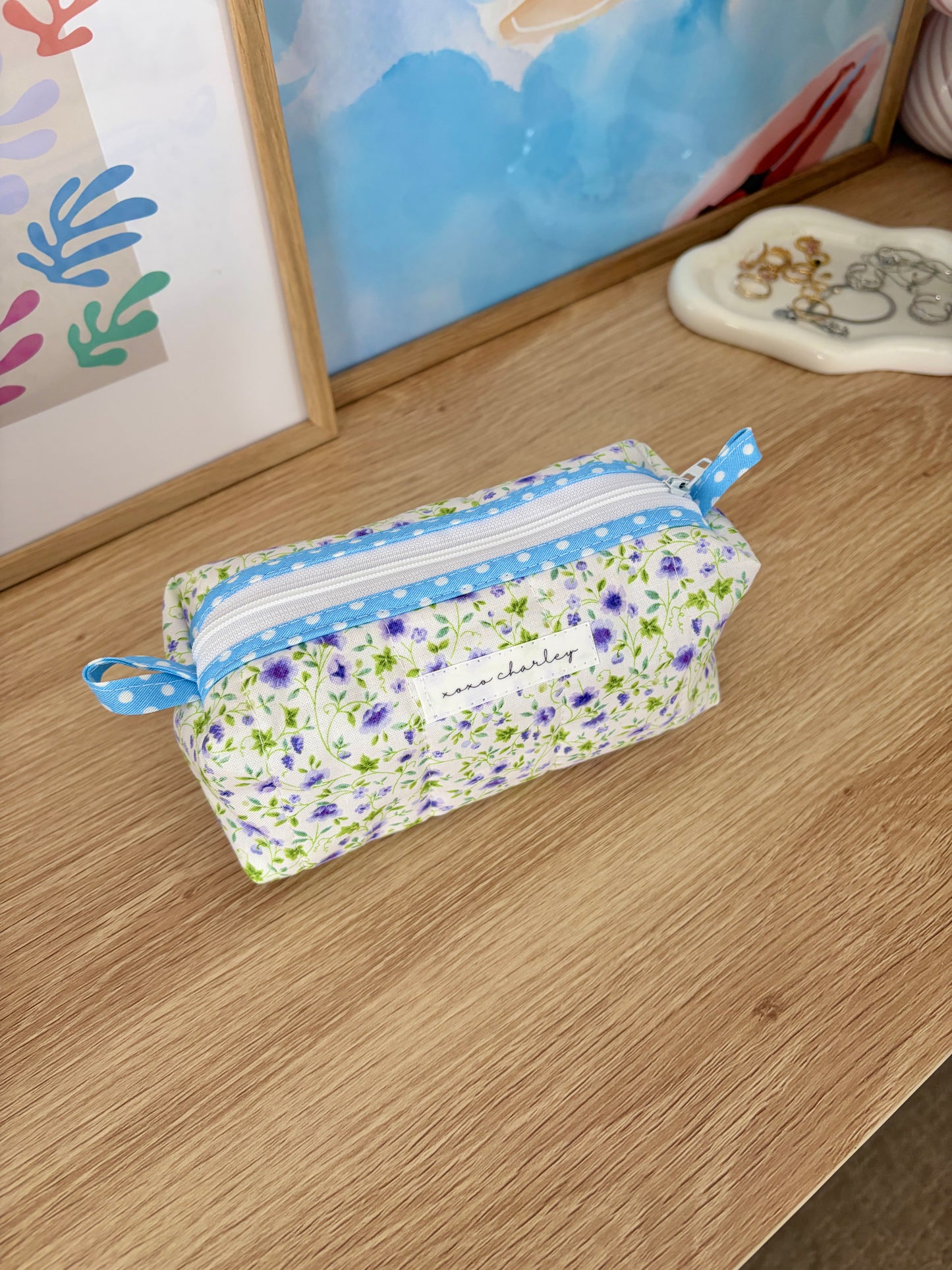 The Purple Floral Colorblock Bag - Blue/Purple Gingham