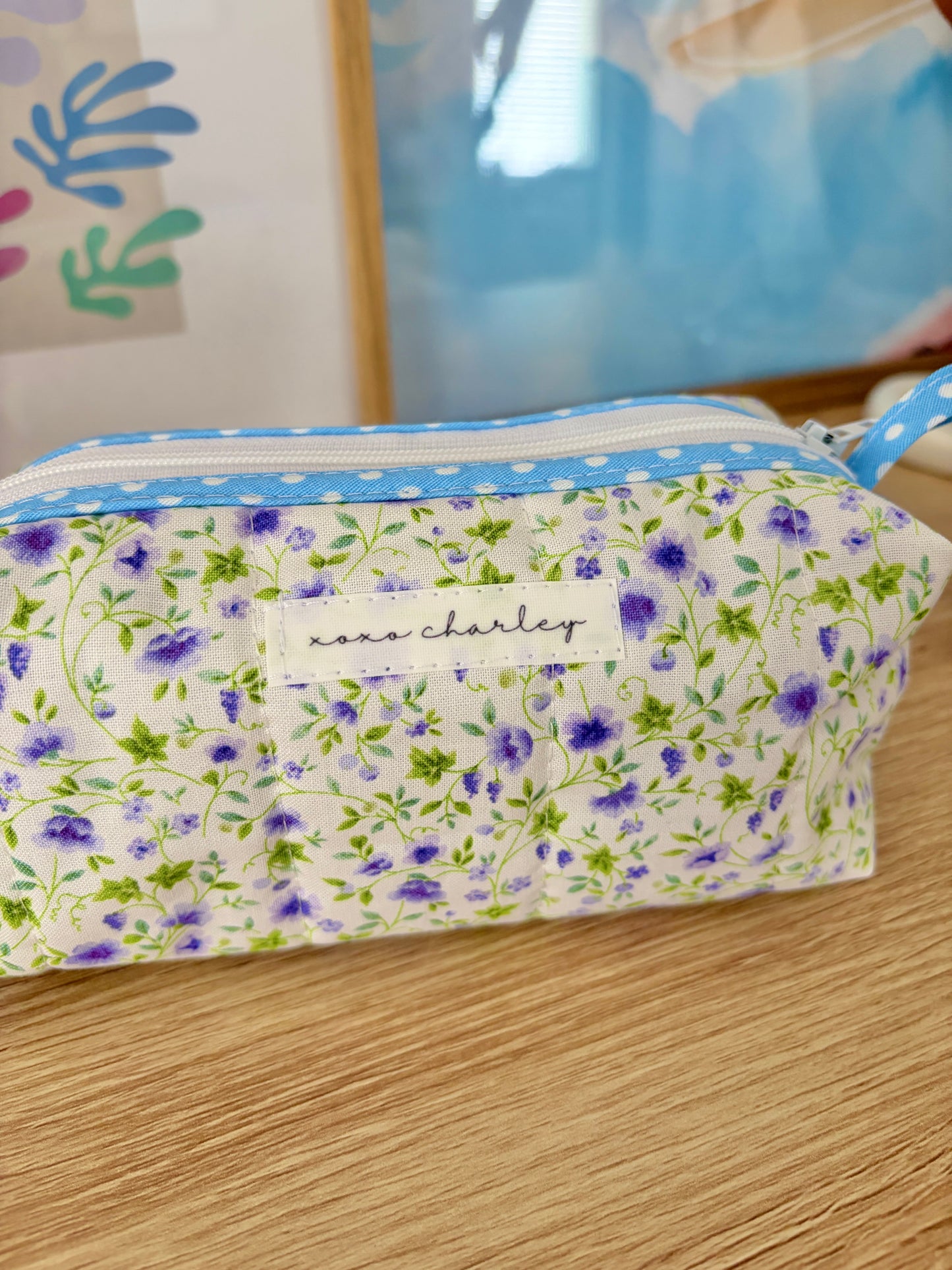 The Purple Floral Colorblock Bag - Blue/Purple Gingham