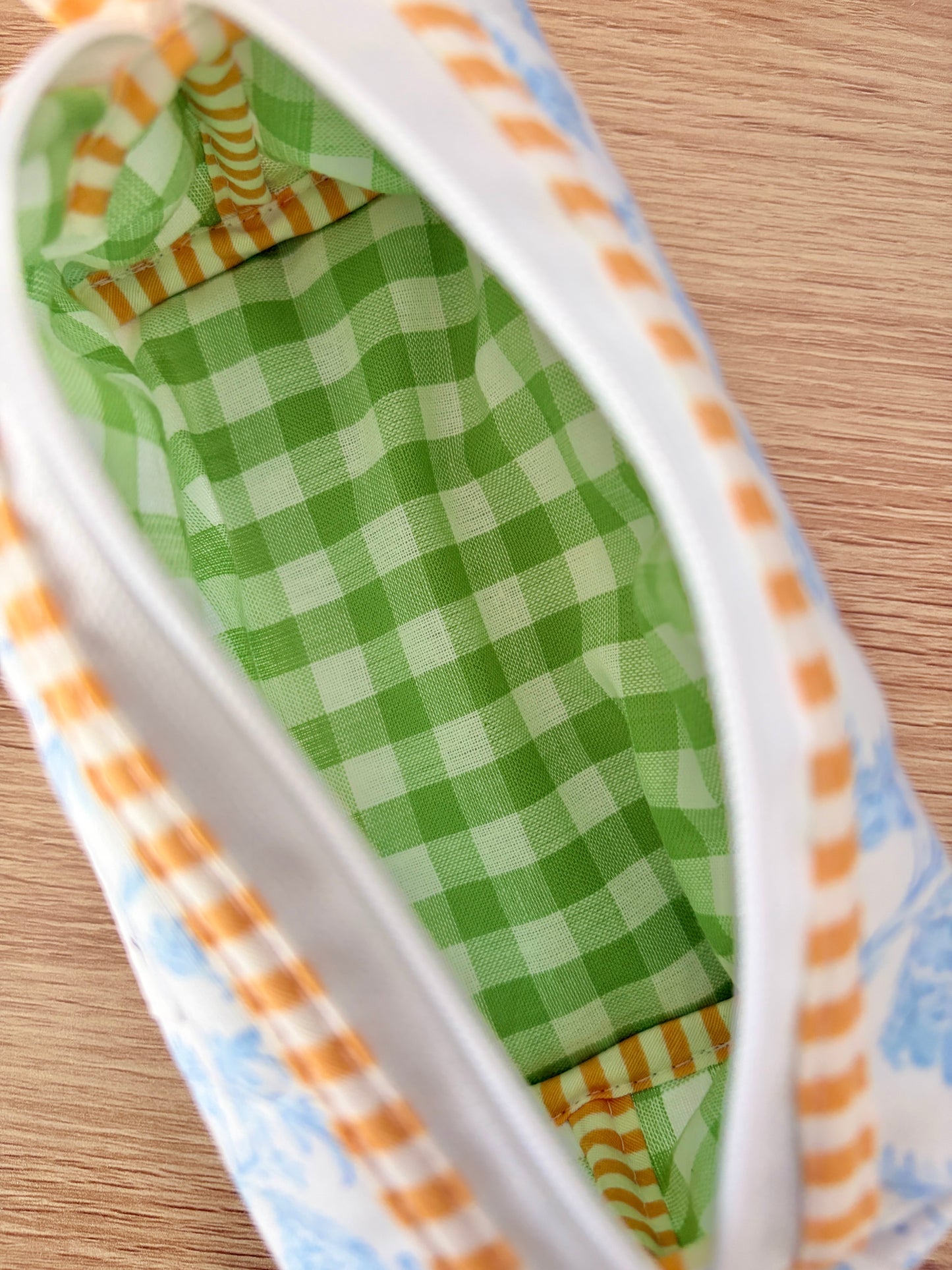 Vintage Blue Colorblock Bag - Yellow/Green Gingham