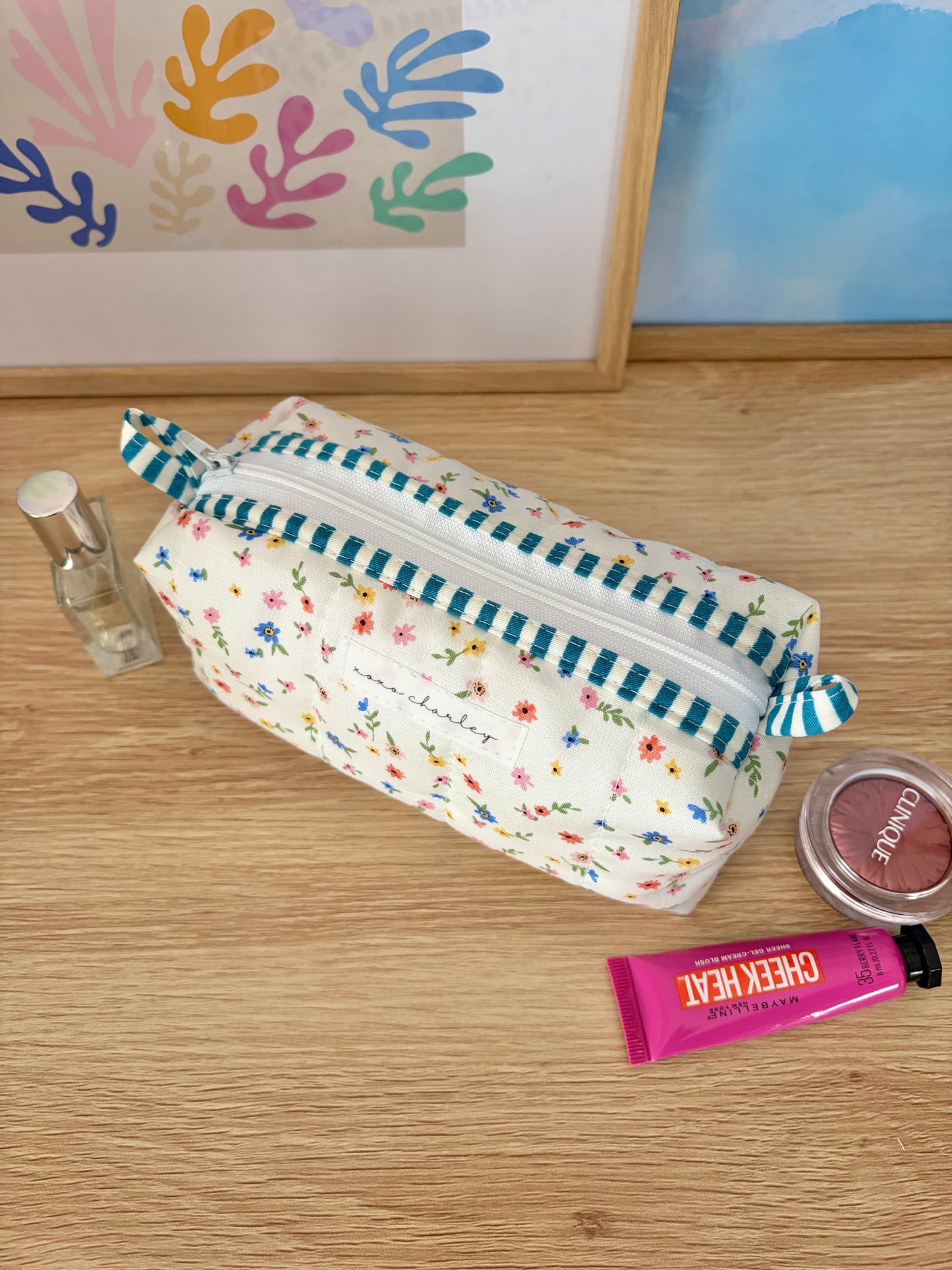 Mini Colorful Flowers Colorblock Bag - Blue/White
