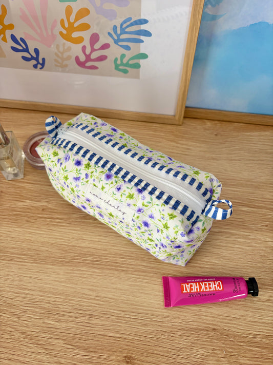 Purple Floral Colorblock Bag - Navy/White