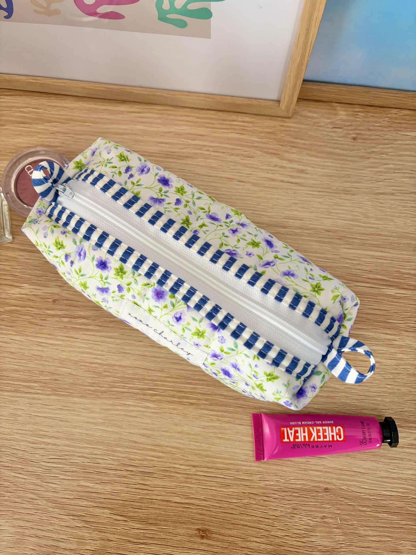 Purple Floral Colorblock Bag - Navy/White