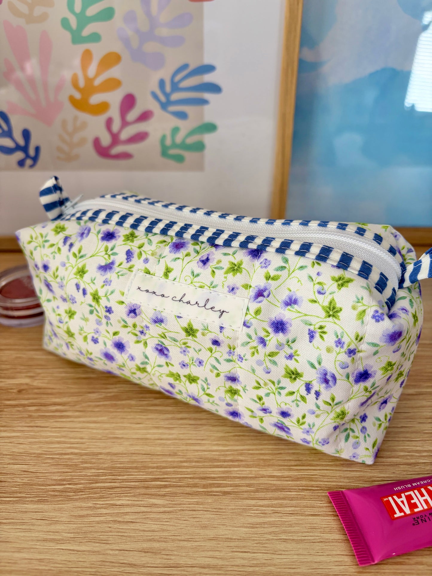 Purple Floral Colorblock Bag - Navy/White
