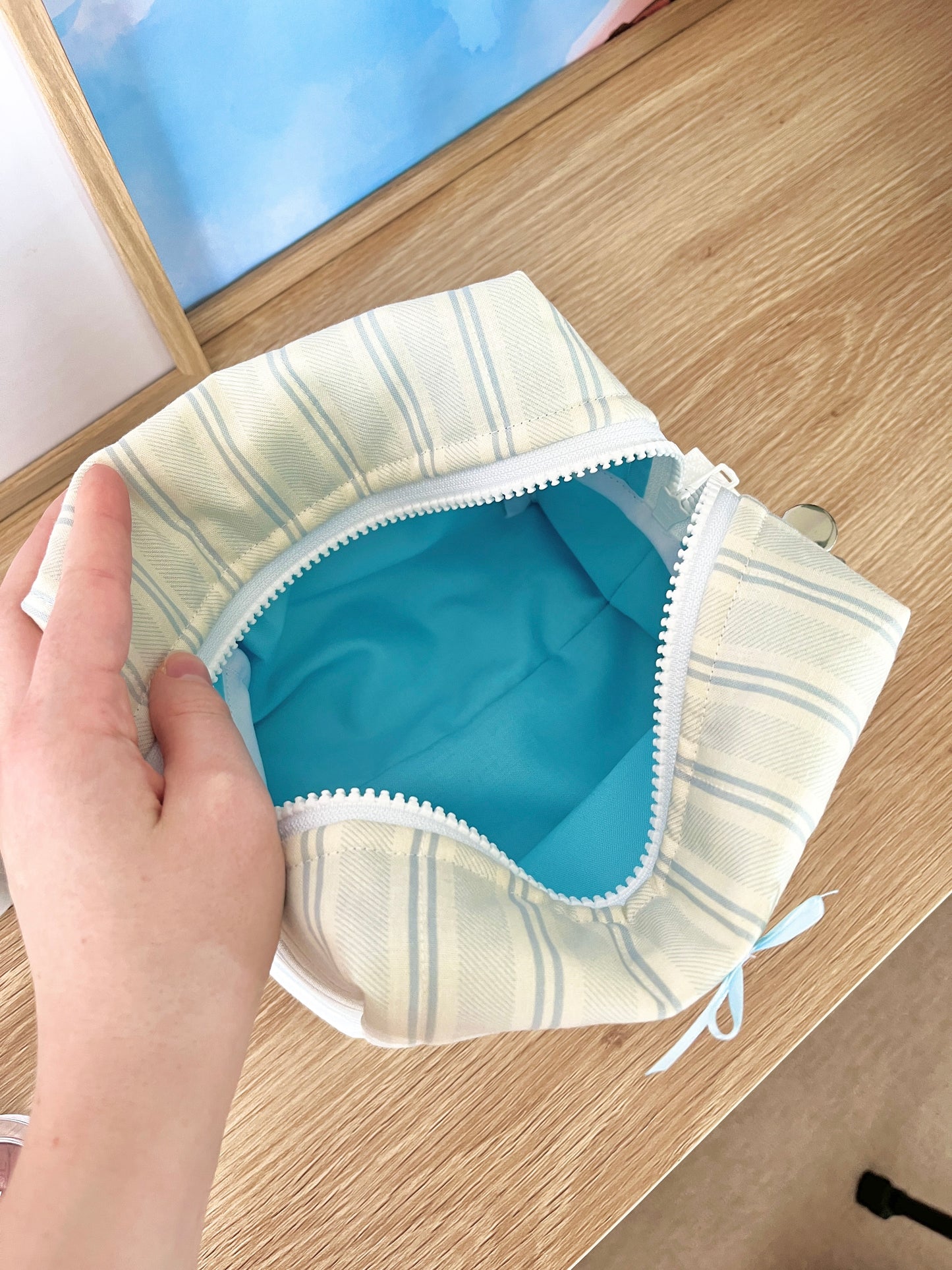 The Willow Makeup Bag with blue bow