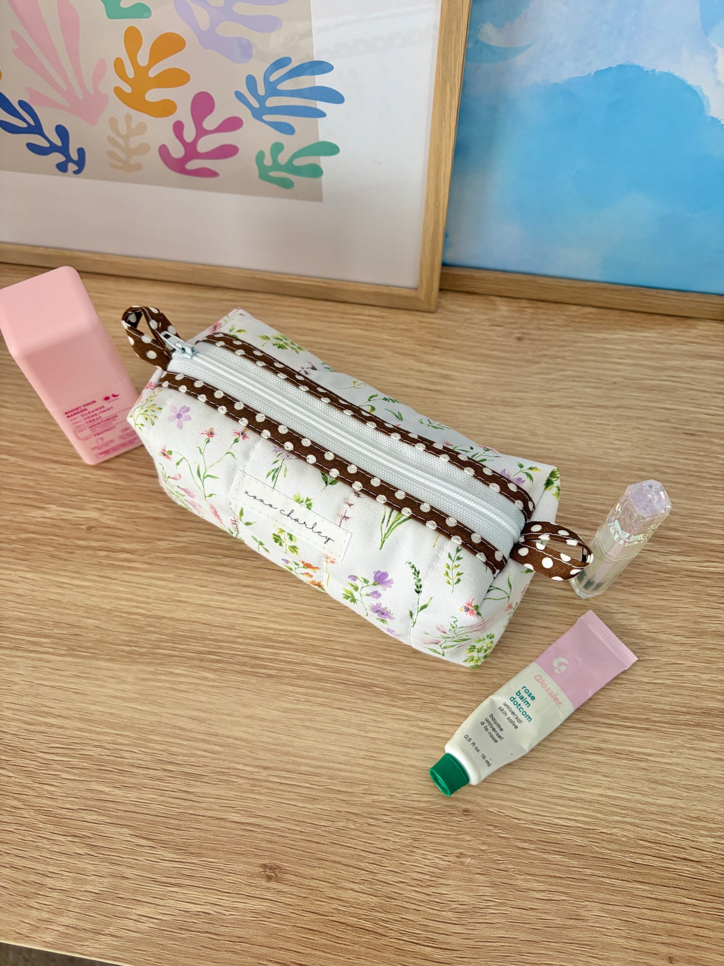 Purple Wildflower Colorblock Bag - Brown/Green Gingham