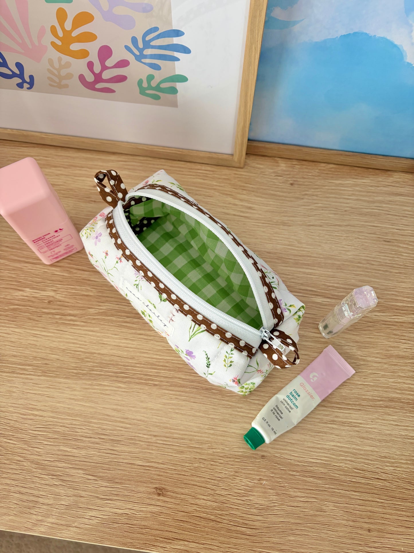 Purple Wildflower Colorblock Bag - Brown/Green Gingham