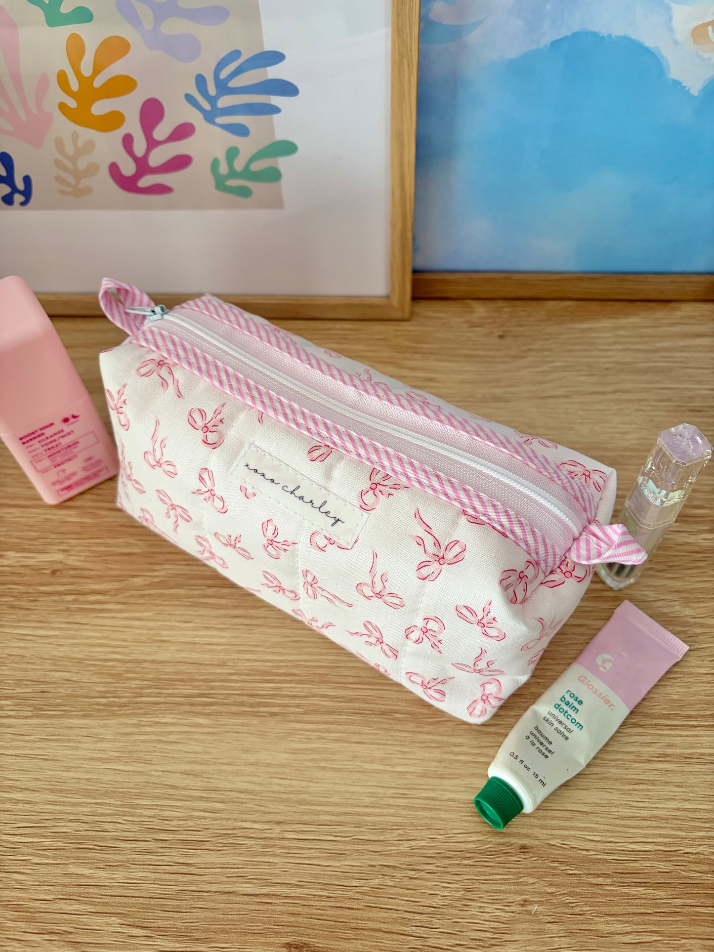 Mini Pink Bows Colorblock Bag - Pink/White Dots