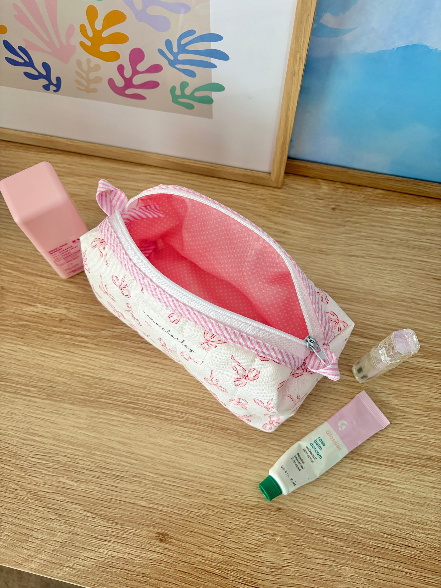 Mini Pink Bows Colorblock Bag - Pink/White Dots