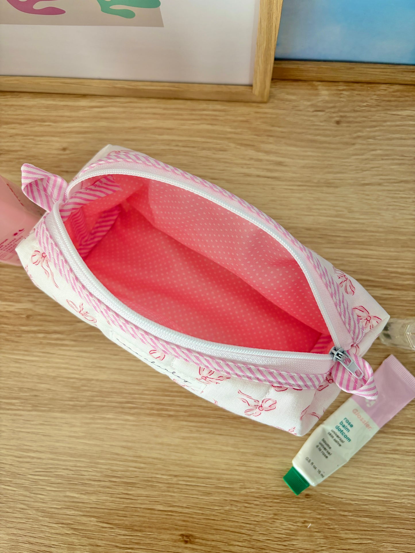 Mini Pink Bows Colorblock Bag - Pink/White Dots