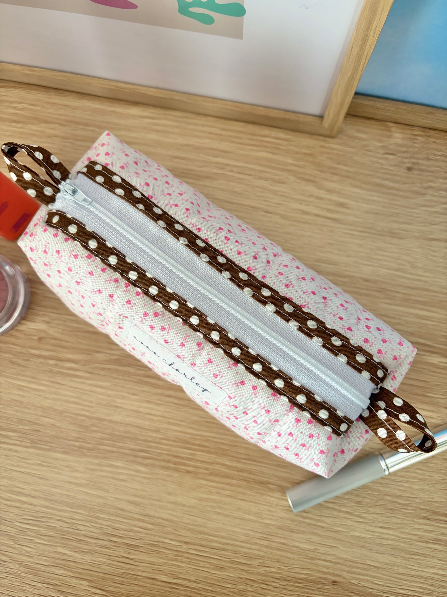 Tiny Pink Hearts Colorblock Bag - Brown/Purple Gingham