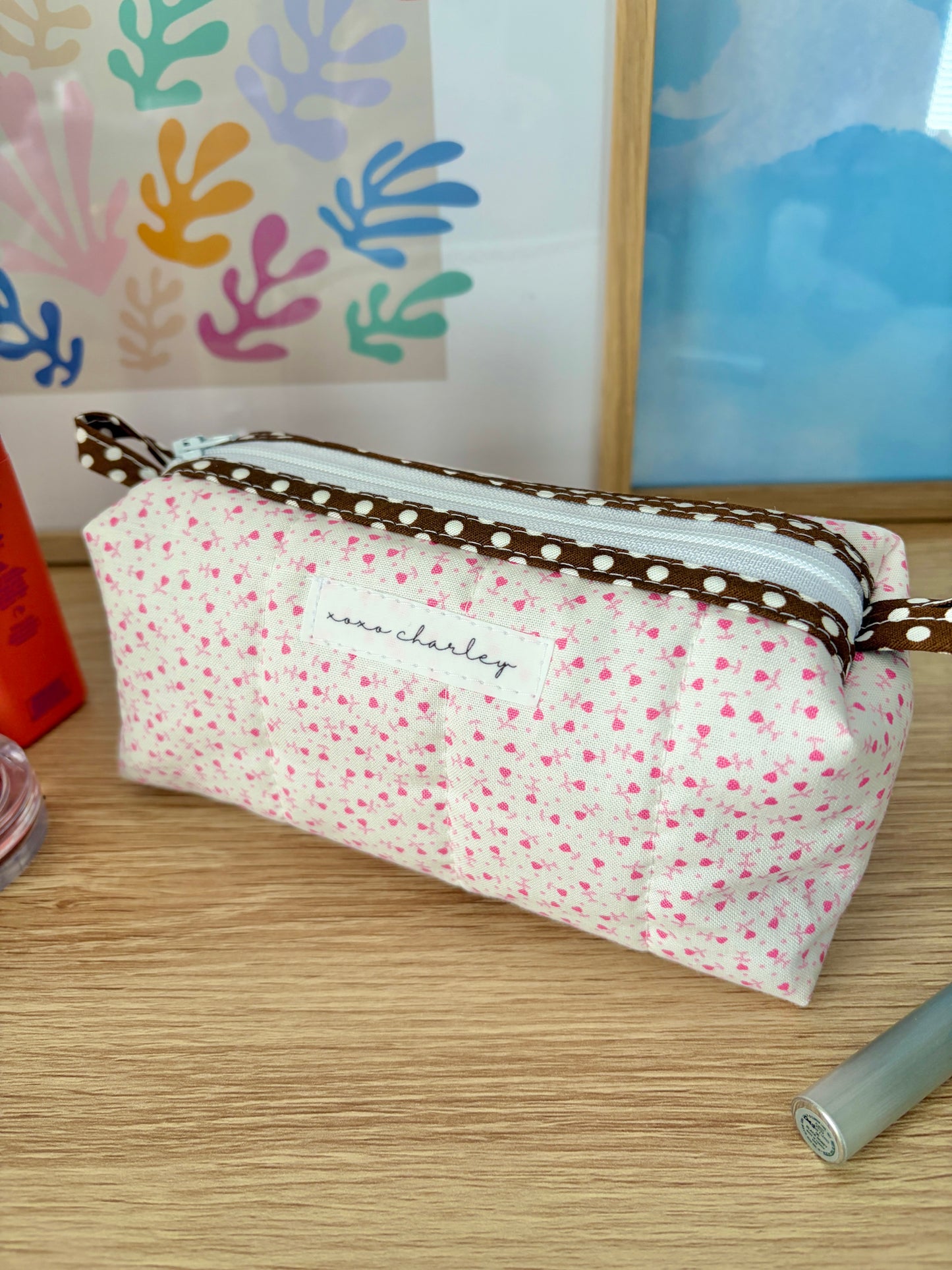 Tiny Pink Hearts Colorblock Bag - Brown/Purple Gingham