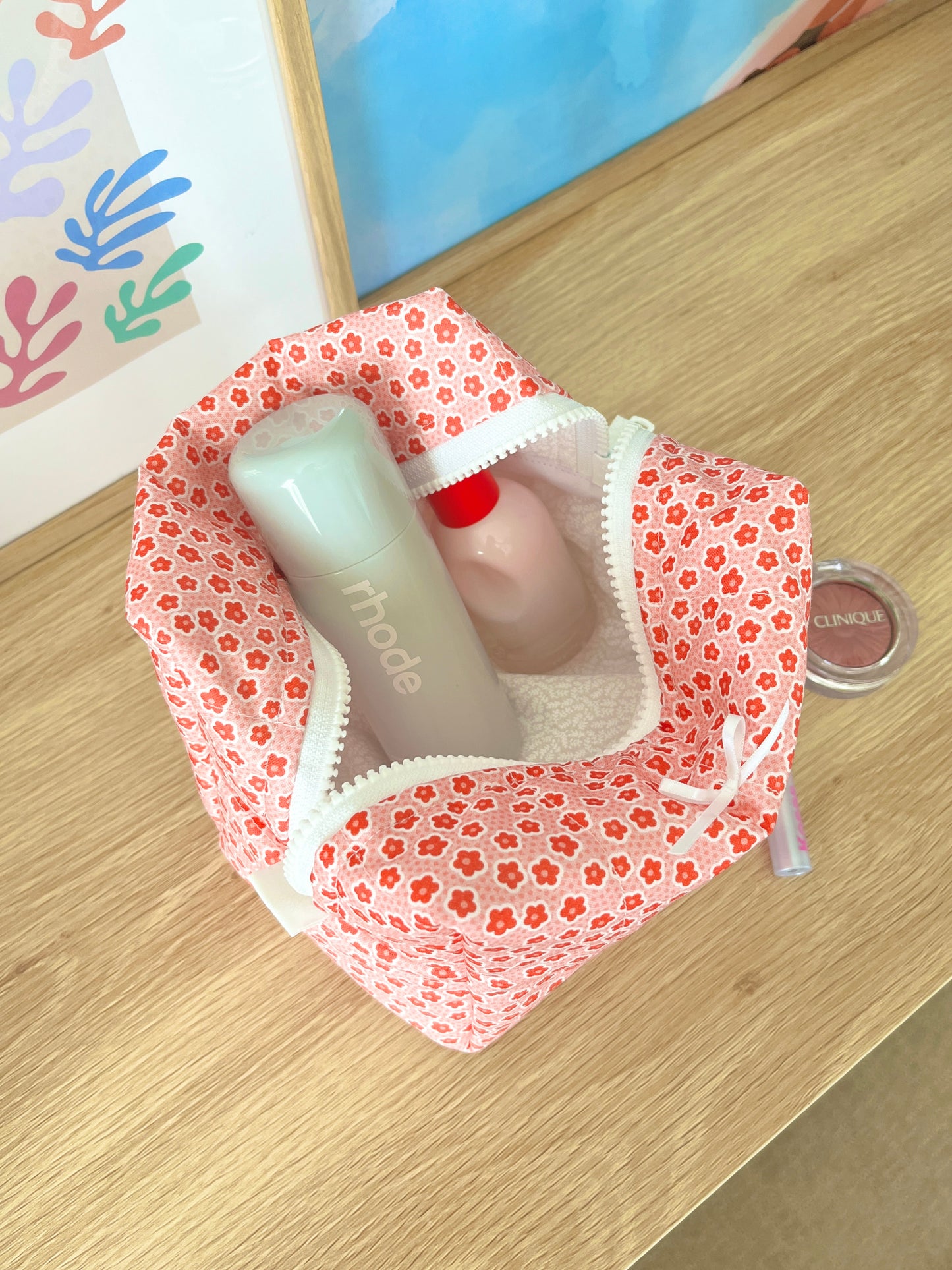 The Amelia Makeup Bag with white bow