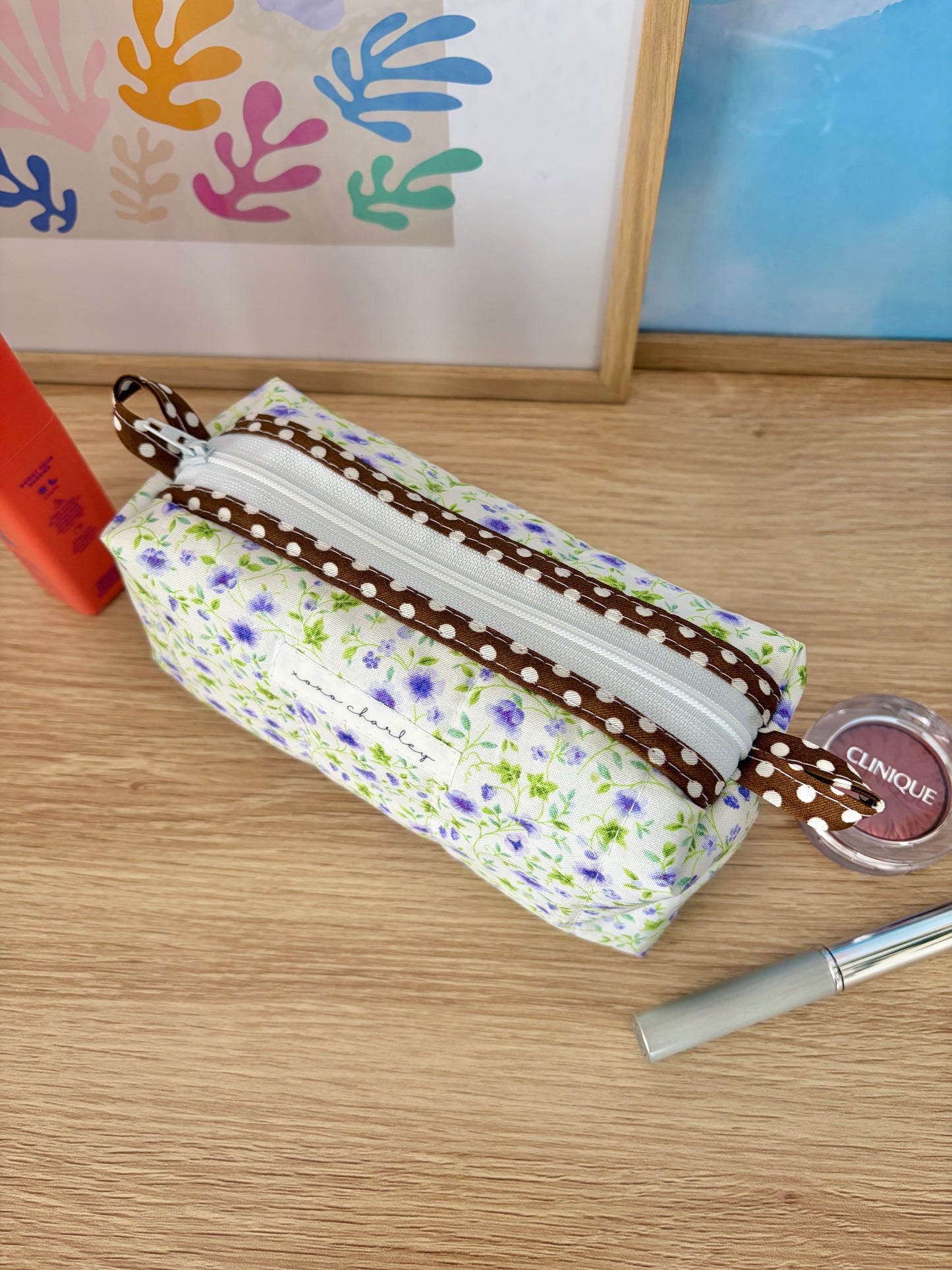 Purple Floral Colorblock Bag - Brown/Green Gingham