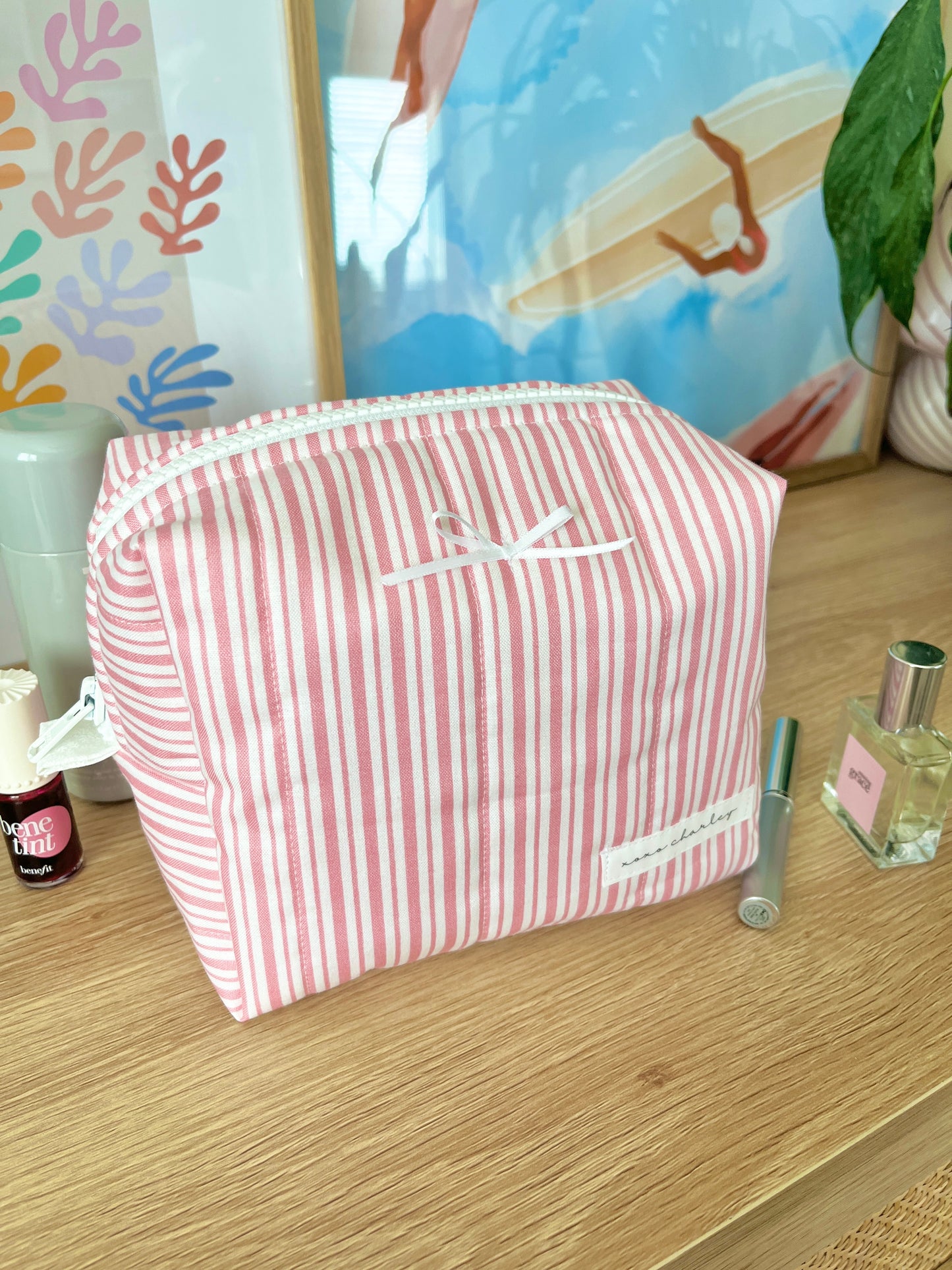 The Sofia Makeup Bag with white bow