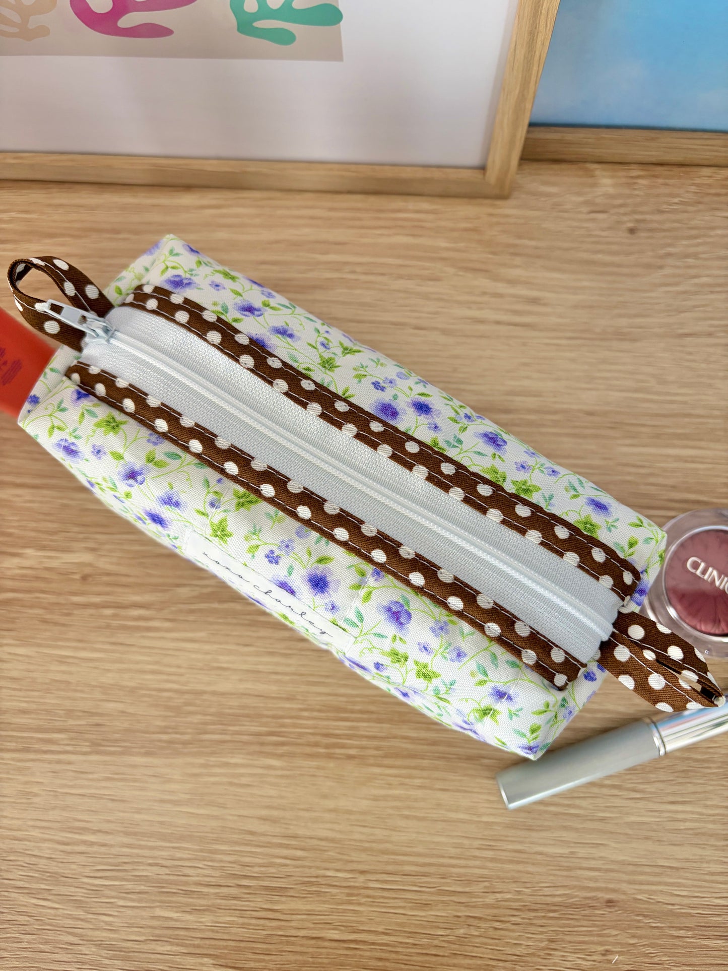 Purple Floral Colorblock Bag - Brown/Green Gingham