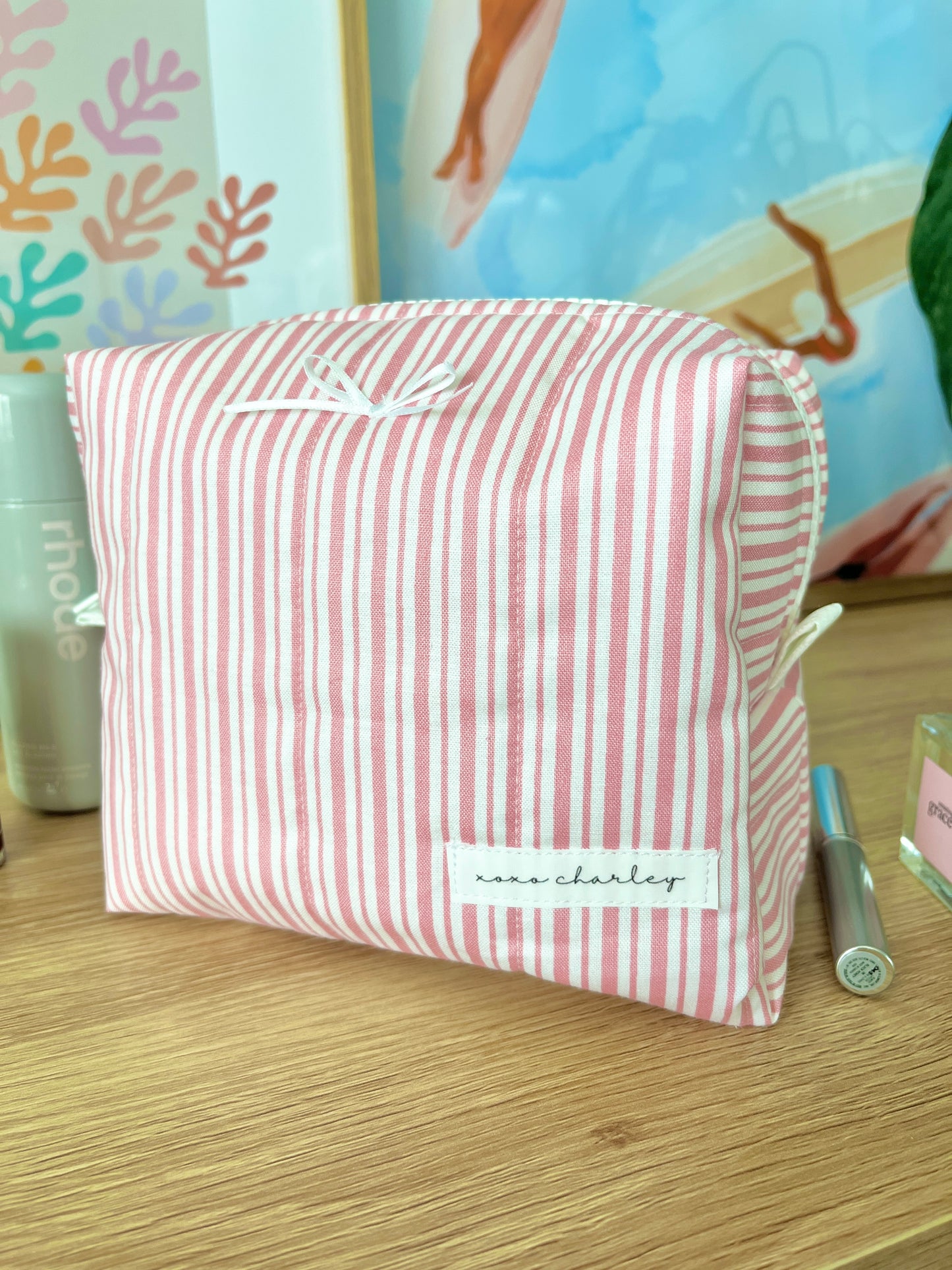 The Sofia Makeup Bag with white bow