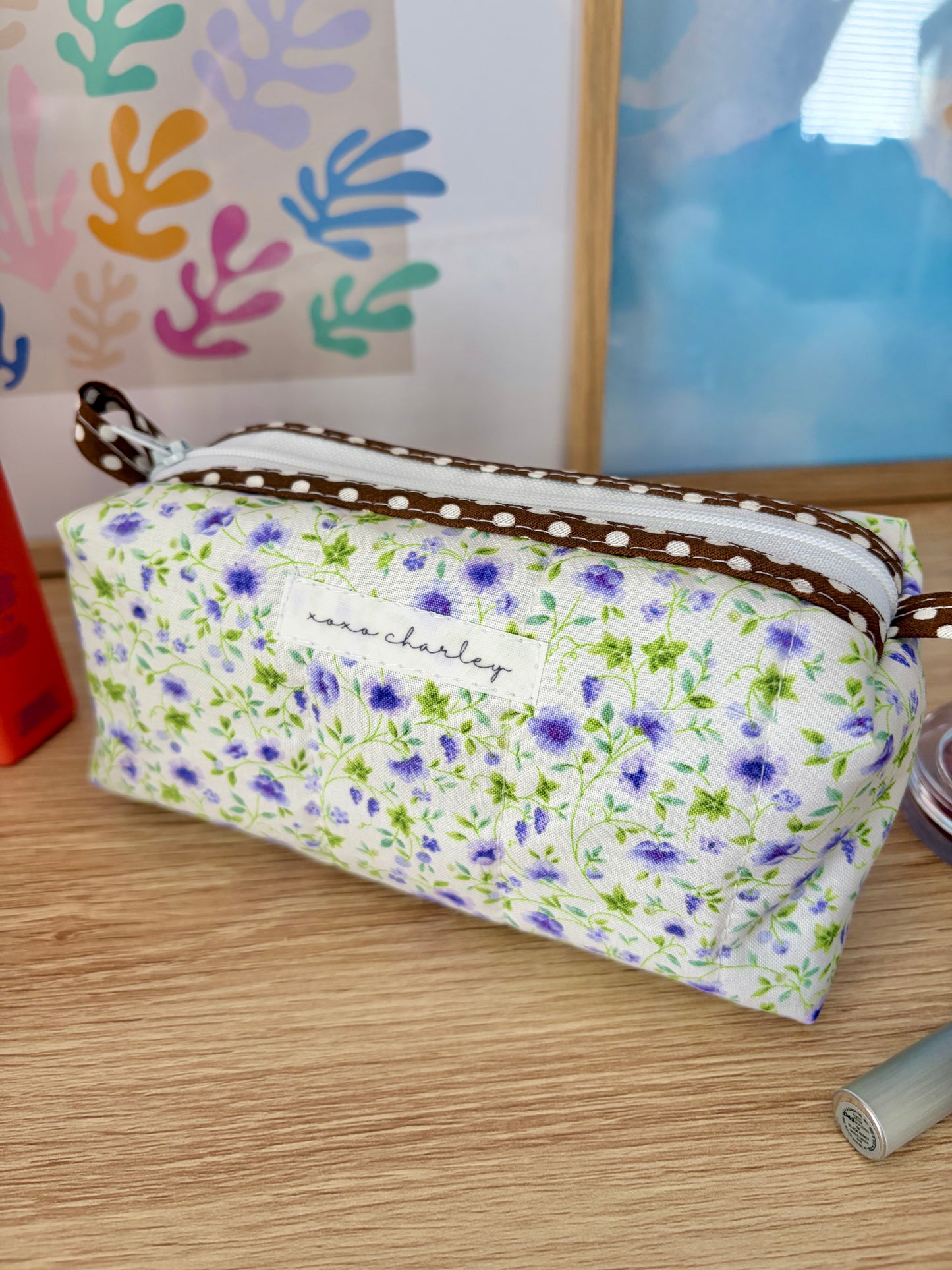 Purple Floral Colorblock Bag - Brown/Green Gingham