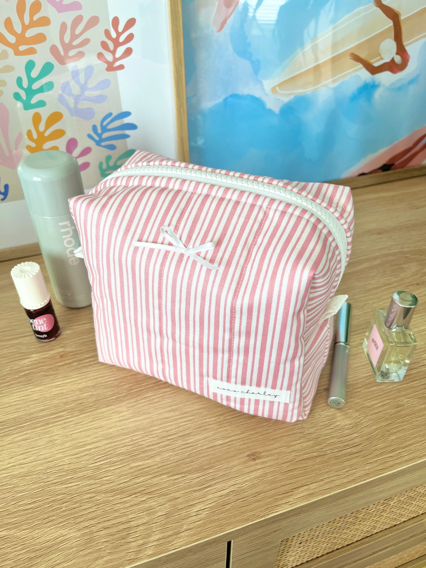 The Sofia Makeup Bag with white bow