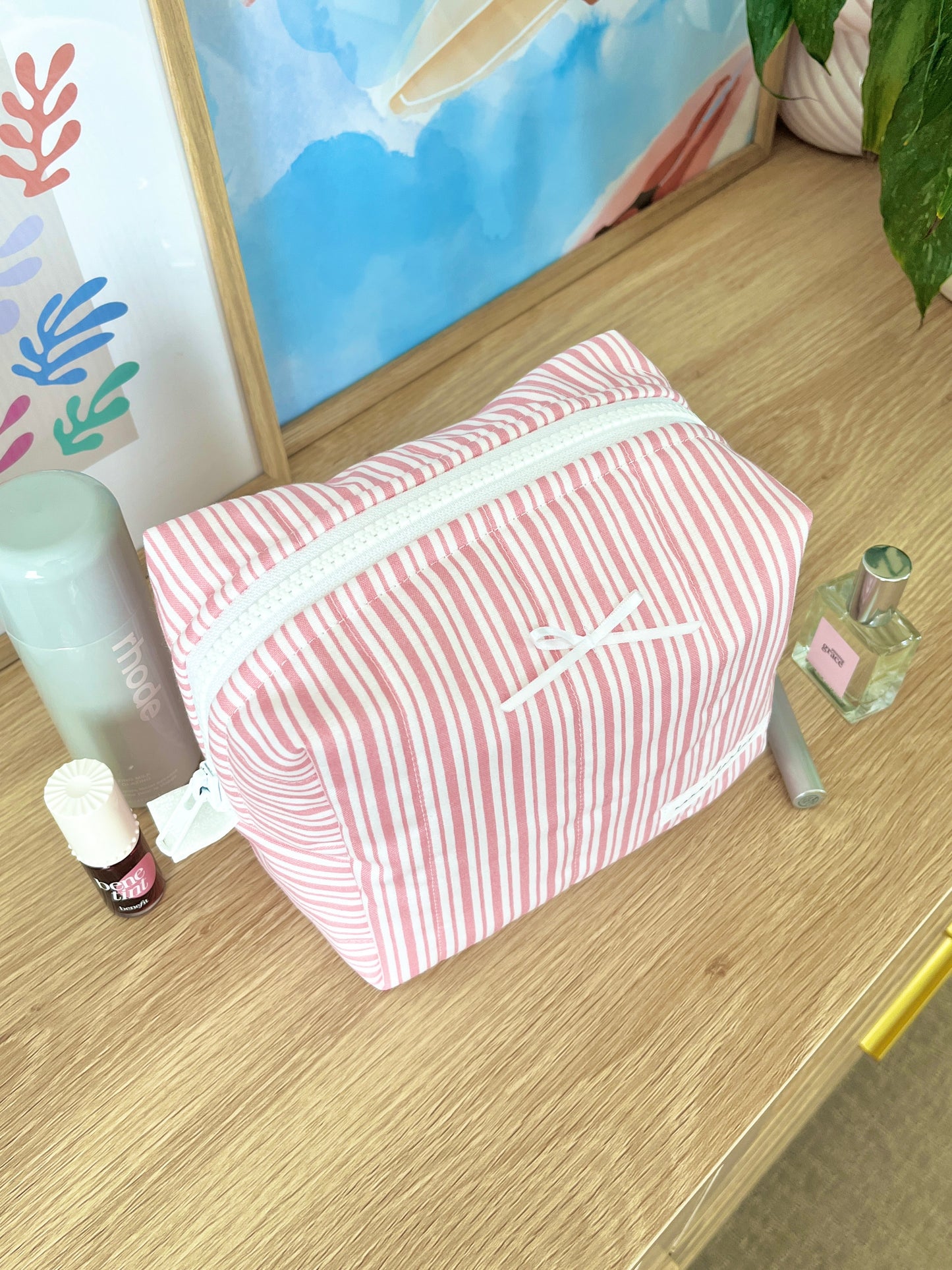 The Sofia Makeup Bag with white bow