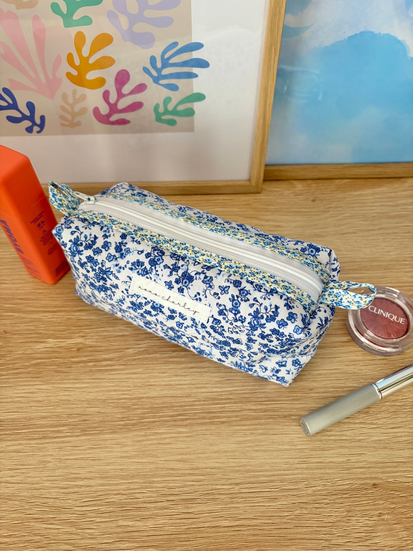 Royal Blue Floral Colorblock Bag - Blue Floral/Purple Gingham