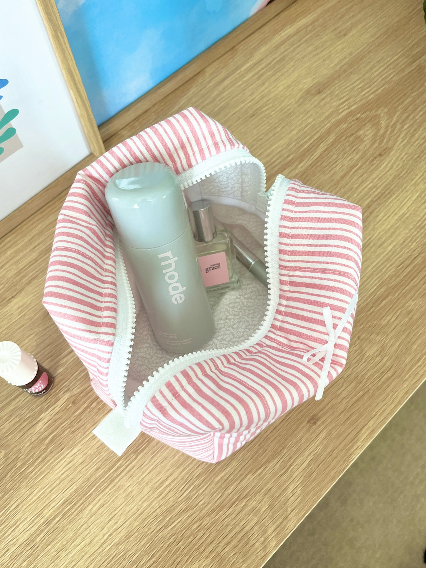 The Sofia Makeup Bag with white bow