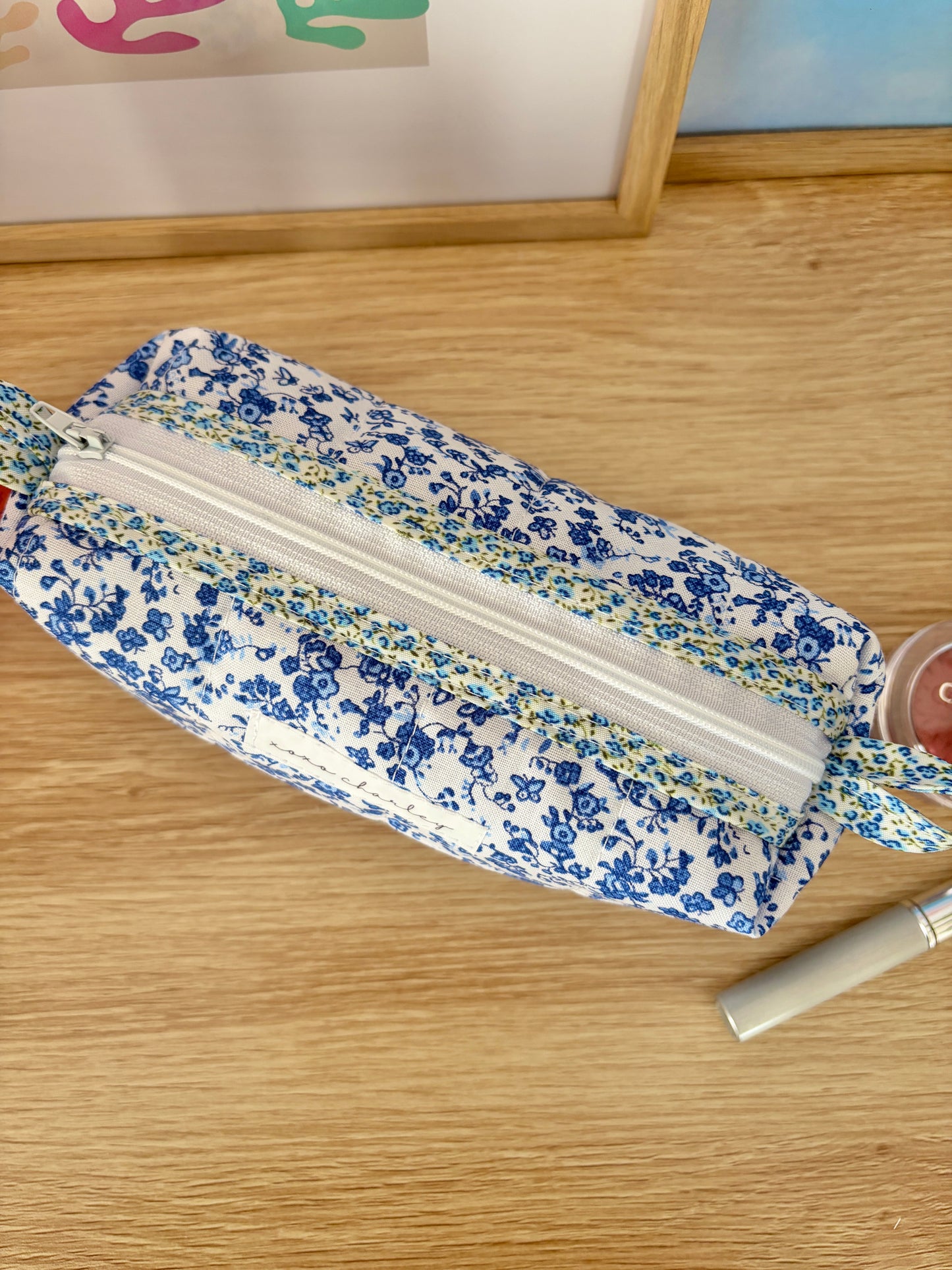 Royal Blue Floral Colorblock Bag - Blue Floral/Purple Gingham