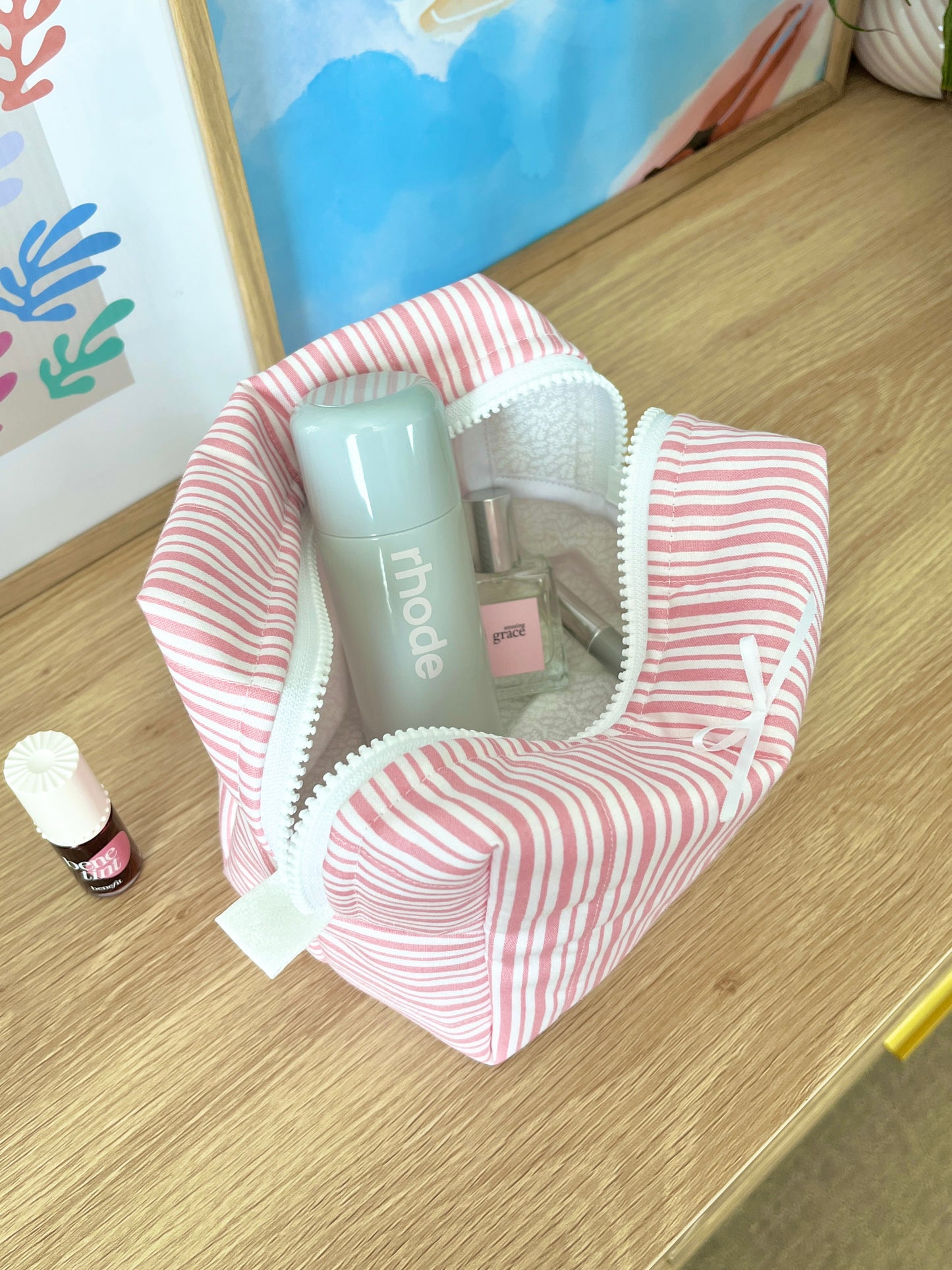 The Sofia Makeup Bag with white bow