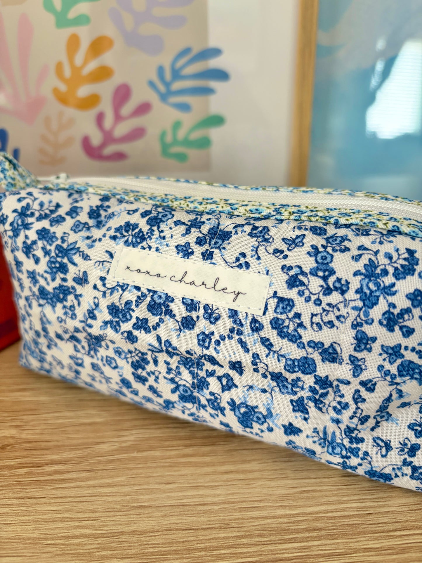 Royal Blue Floral Colorblock Bag - Blue Floral/Purple Gingham