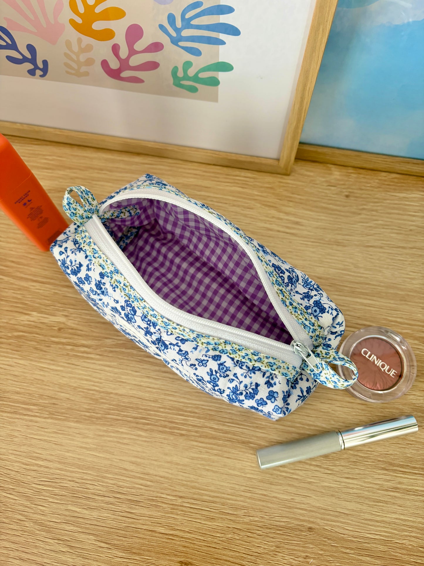 Royal Blue Floral Colorblock Bag - Blue Floral/Purple Gingham