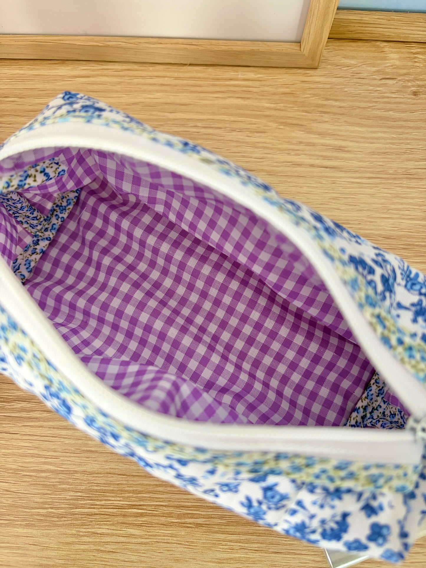 Royal Blue Floral Colorblock Bag - Blue Floral/Purple Gingham