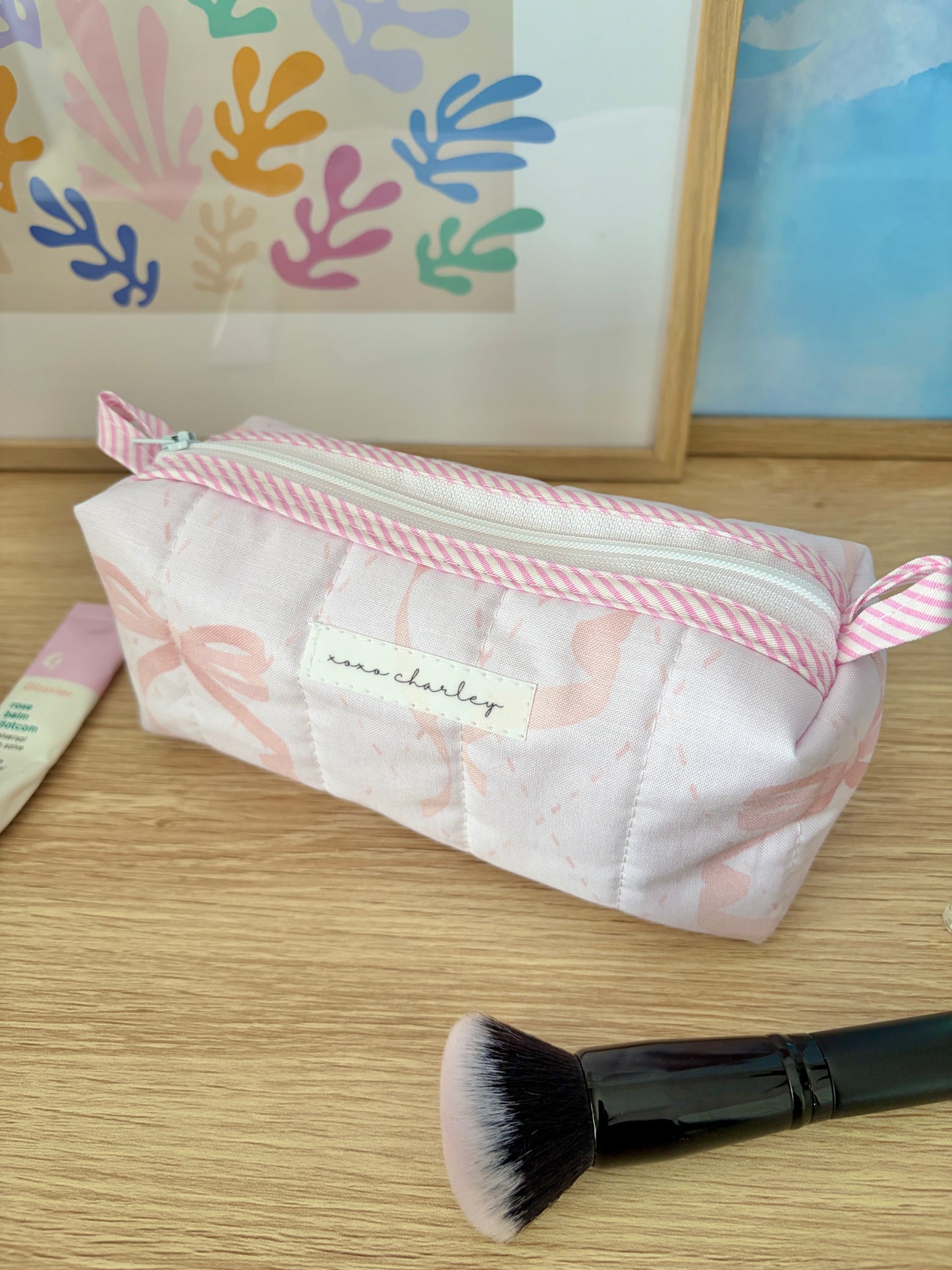 Large Pink Bow Colorblock Bag - Pink/Pink Gingham