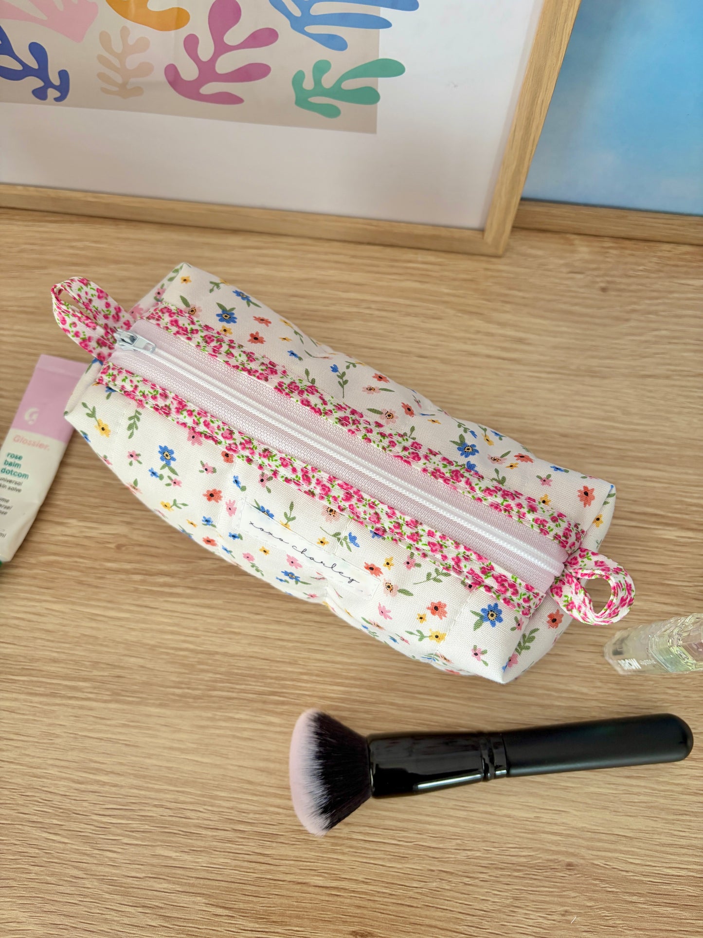 Mini Colorful Flowers Colorblock Bag - Pink Floral/White Dots