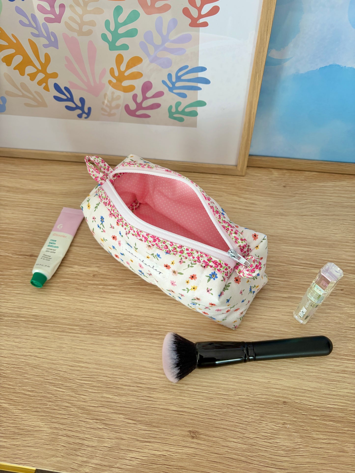 Mini Colorful Flowers Colorblock Bag - Pink Floral/White Dots